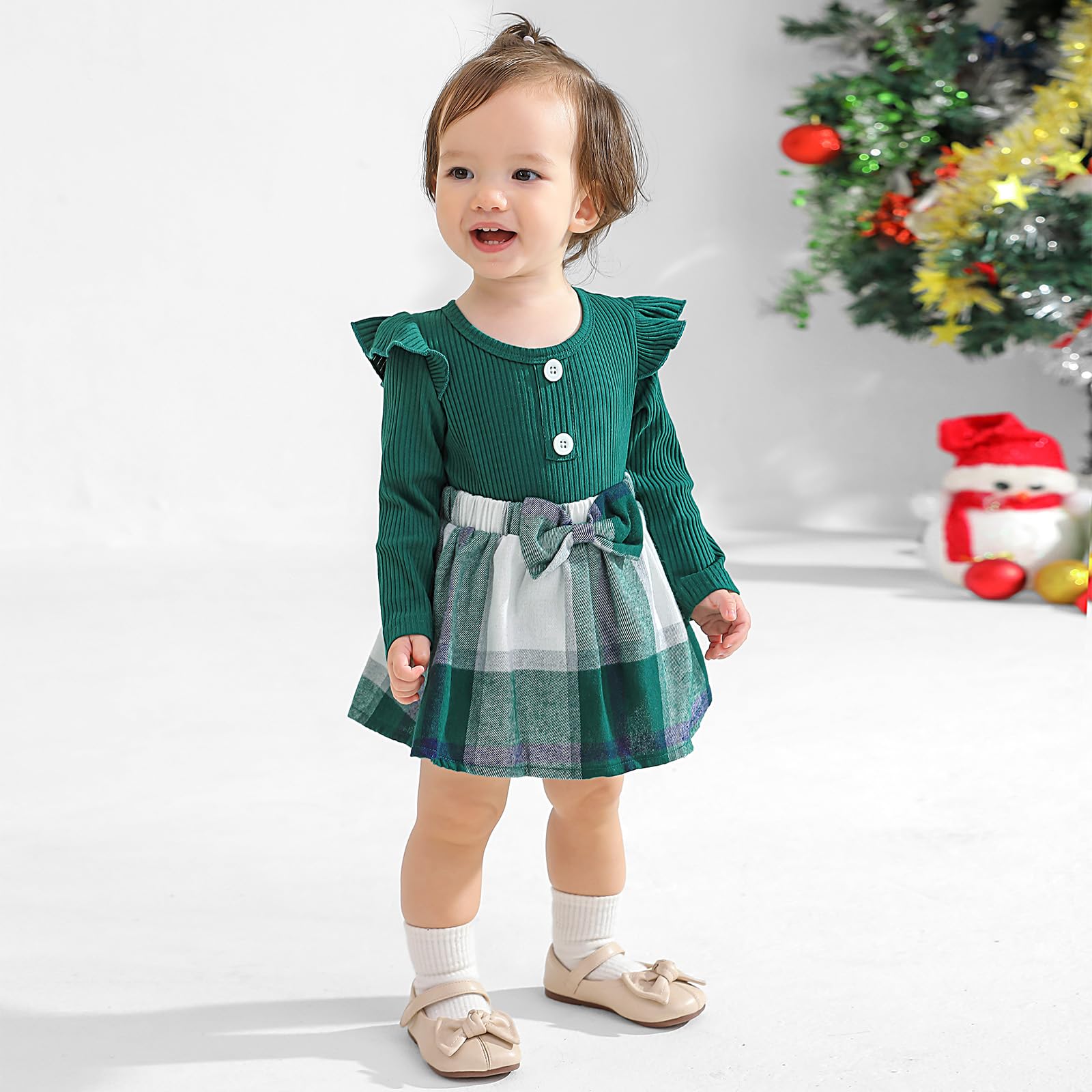 Adorable Baby Girl Fall Winter Outfits - Newborn Infant Ruffle Romper Dress with Headband 0-18 Months | Cute Baby Clothes for Holidays, Photoshoots & Special Occasions