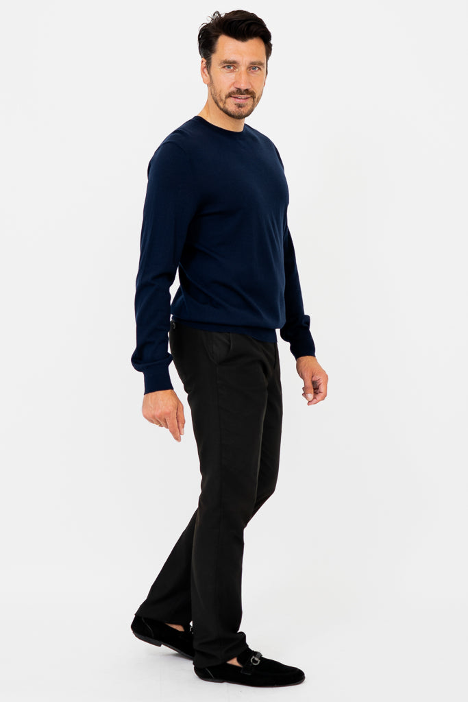 Premium Fraser Sweater for Men - 100% Merino Wool, Navy Blue - Cozy Winter Wear for Outdoor Activities & Casual Office Style