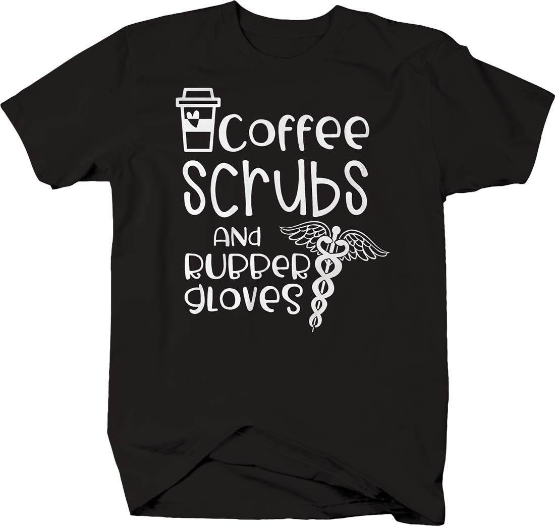 Funny Registered Nurse T-Shirt - Falcon Apparel Coffee Scrubs & Rubber Gloves Design - Perfect for Hospitals, Nursing Jobs & Medical Humor Gifts