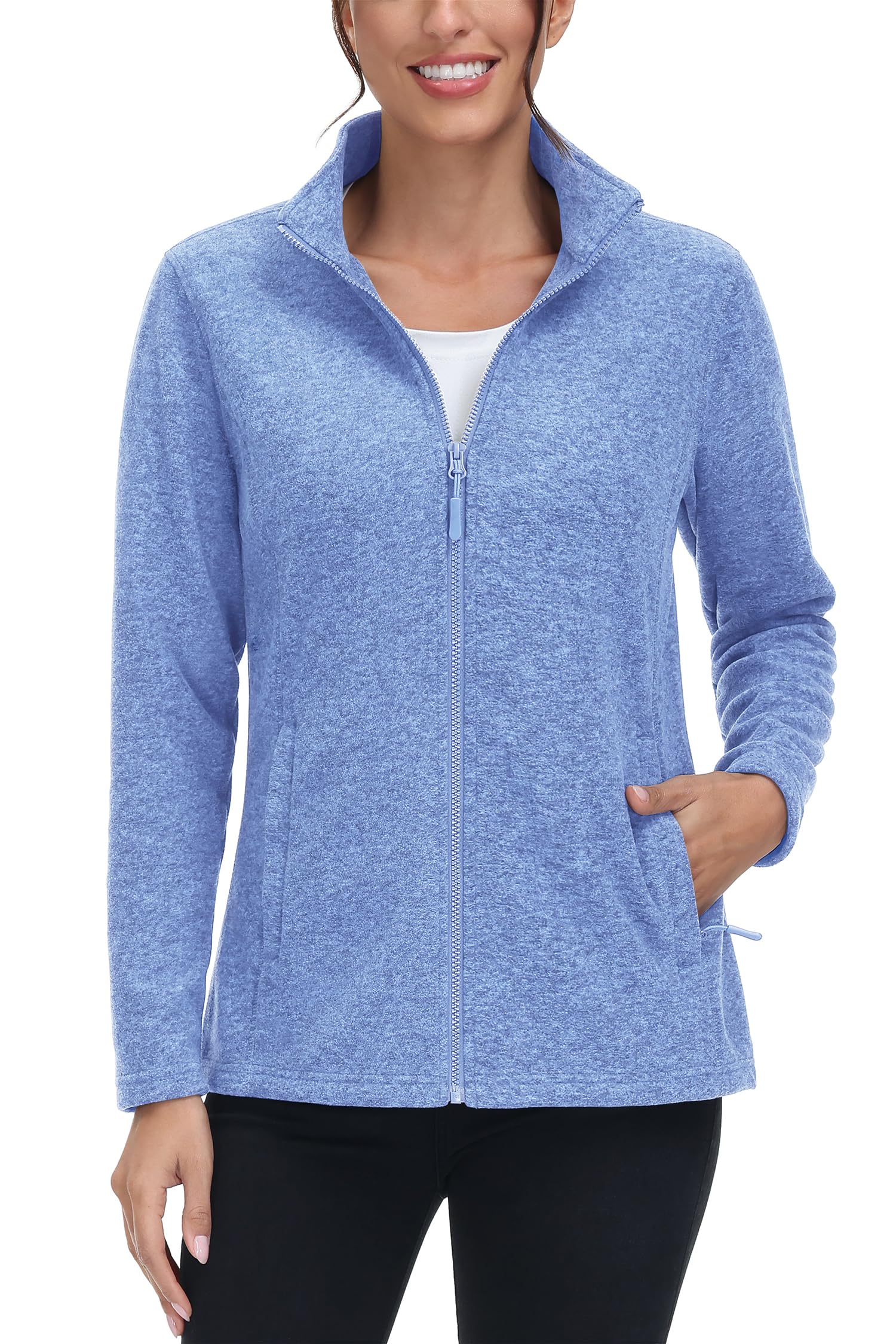 TACVASEN Women's Lightweight Full Zip Fleece Jacket - Winter Warm Coat with 2 Zipper Pockets for Outdoor Hiking, Camping & Casual Wear
