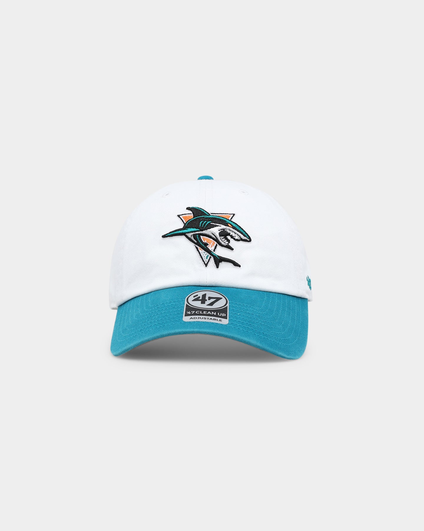 47 Brand San Jose Sharks Two Tone 47 Clean Up Strapback White Hat - Adjustable Snapback Cap for Men & Women - Perfect for Hockey Games, Sports Events & Casual Wear