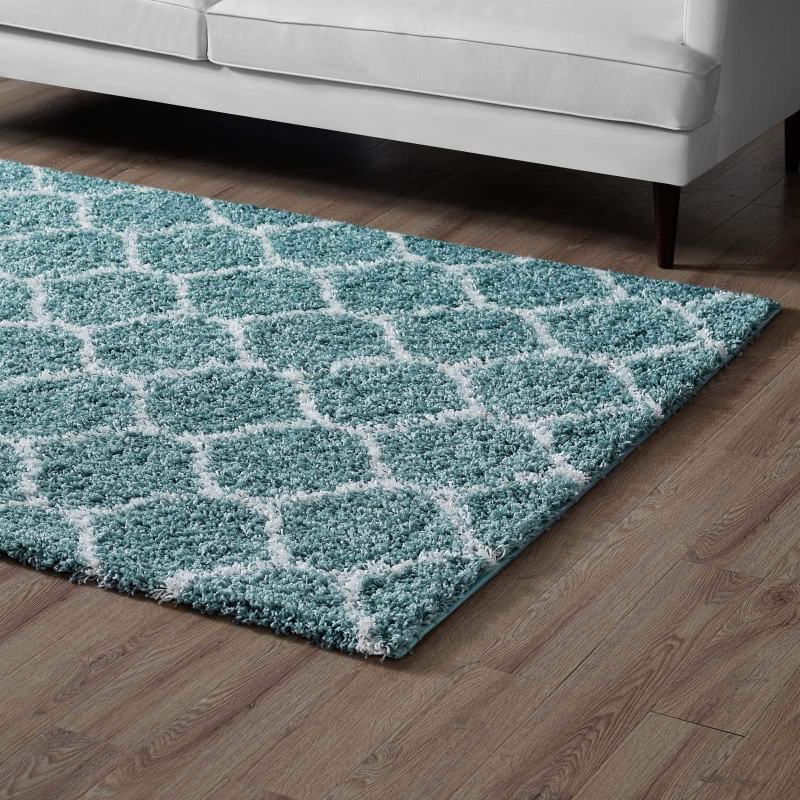 Modern Contemporary Urban Design Living Room Area Rug - Non-Slip Floor Carpet Runner in Multi Blue Fabric - Perfect for Lounge, Bedroom & Home Decor