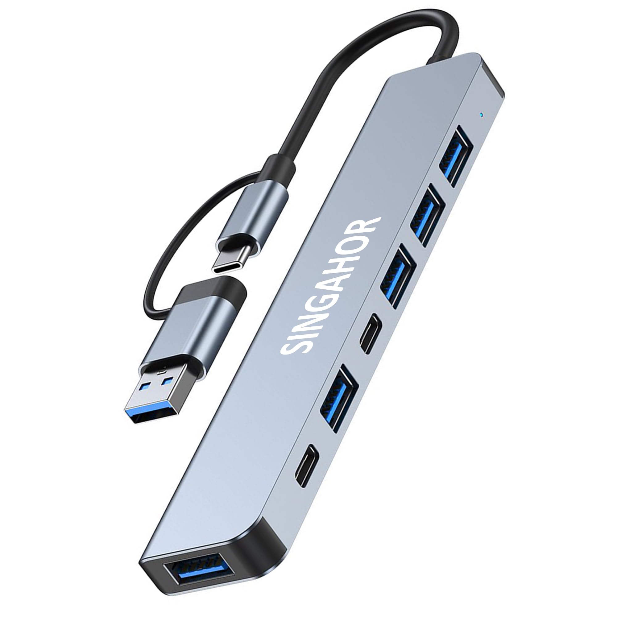 SINGAHOR 7-Port USB C Hub with 1 USB 3.0, 4 USB 2.0 & 1 USB-C Port - High-Speed Data Transfer for Windows, MacBook, PC & Laptops - Perfect for Home Office, Remote Work & Multi-Device Connectivity