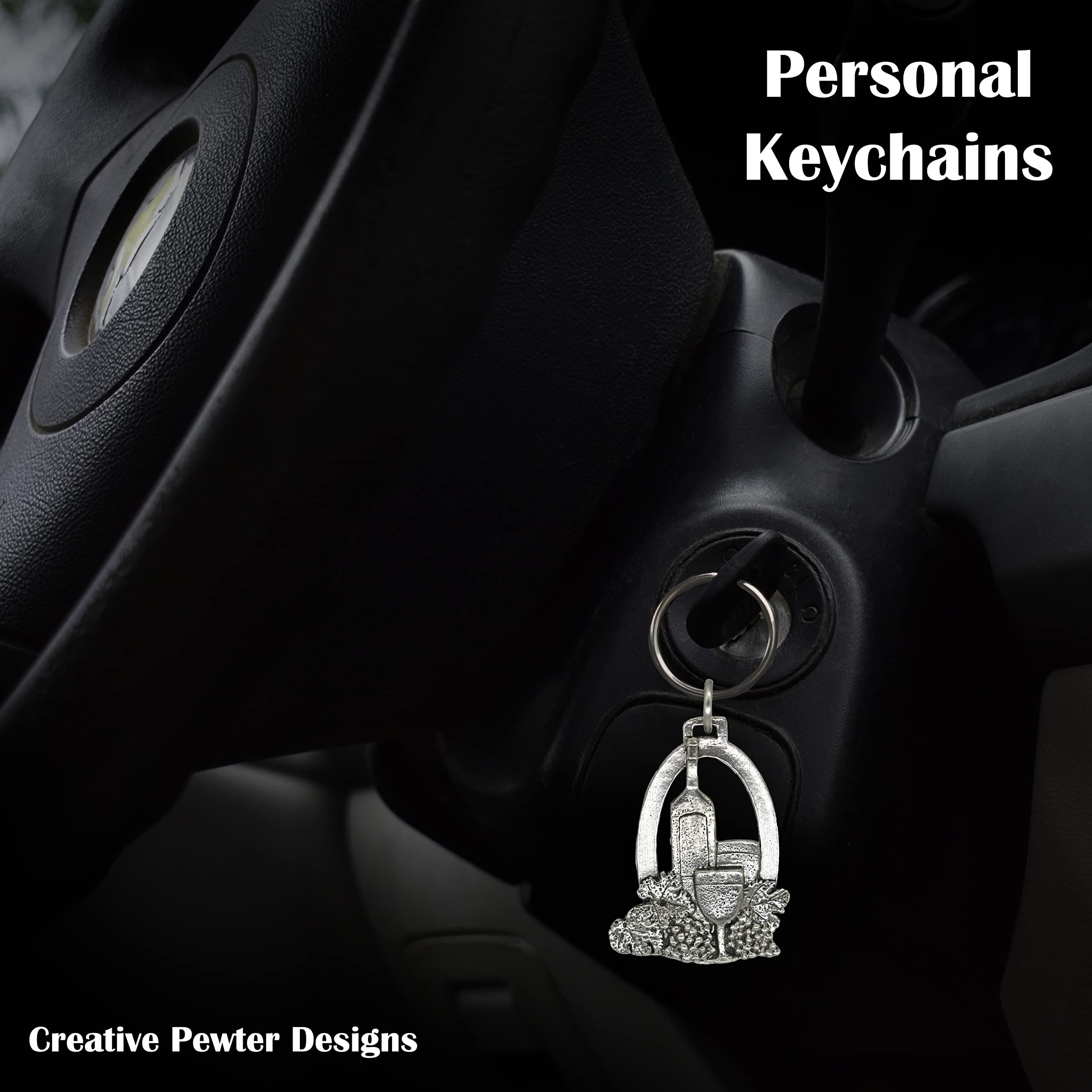 Handmade Pewter Wine Bottle Keychain - 2