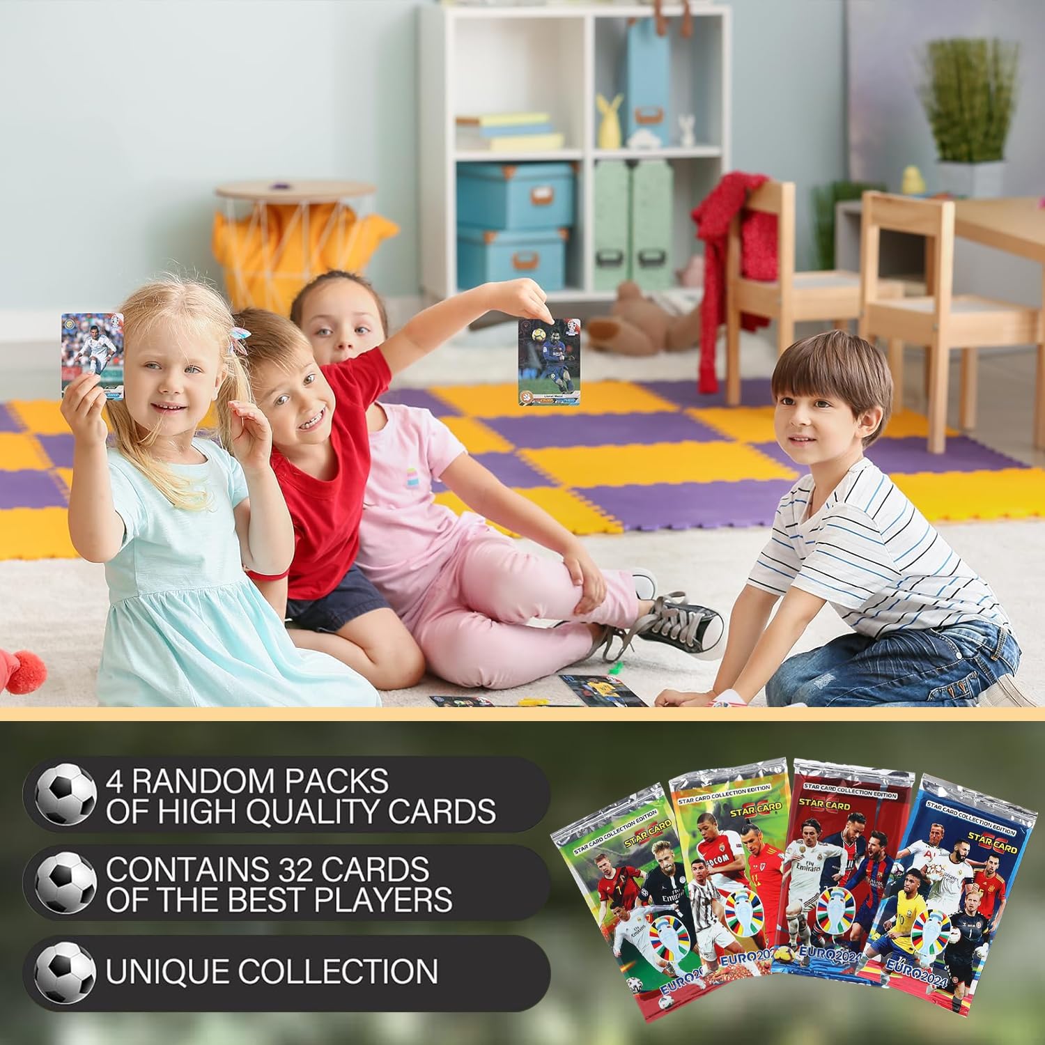 Euro Soccer Cards - 32 Unique Greatest Soccer Player Trading Cards Collection for Kids & Adults | Random Pack of 4 with Different Players | Perfect for Collecting, Gifting & Game Nights