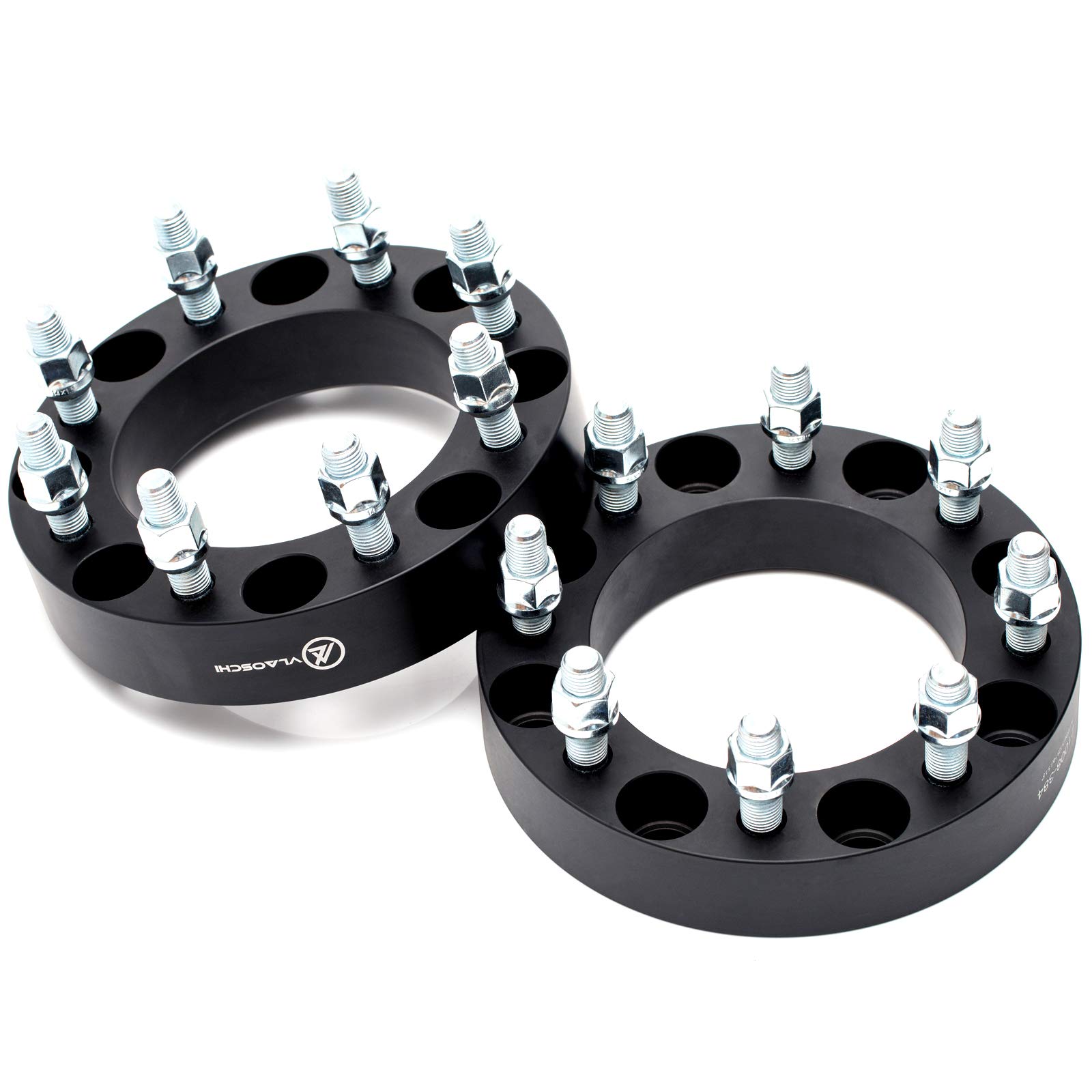 VLAOSCHI 1.5 Inch Black Forged Wheel Spacers (8x6.5) with 14x1.5 Studs - Compatible with 1999-2010 Chevy Silverado/GMC Sierra 2500/3500 HD & 2014-2021 RAM 2500/3500 (8 Lug 8x165.1) - 2-Pack for Enhanced Stance & Off-Road Performance