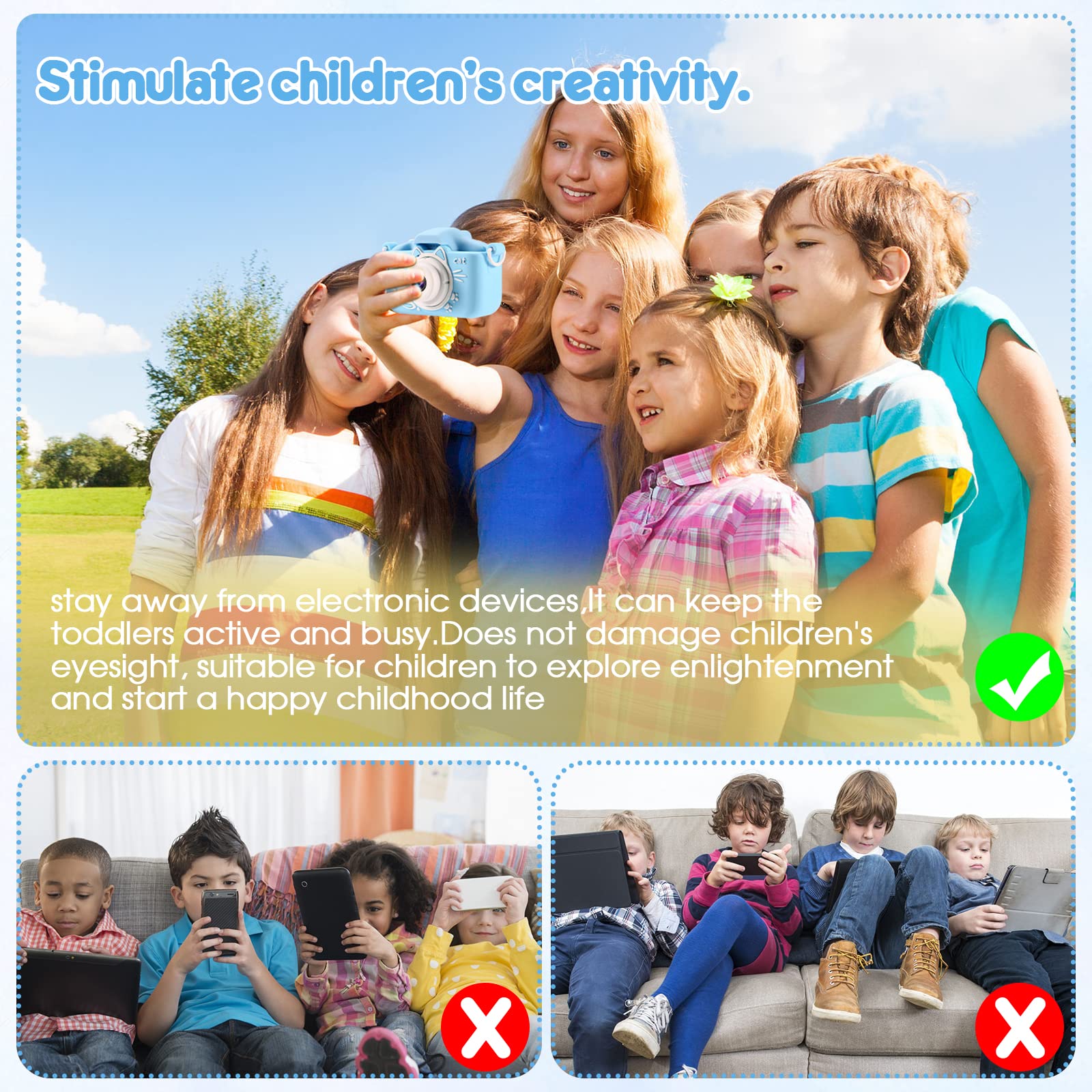 Kids Digital Camera with Dual Lens & 32GB Card - Selfie Camera Toy for Boys & Girls Ages 4-12 | Christmas Birthday Gift | MP3 Player | Fun Learning Camera for Toddlers (Blue) - Perfect for Travel, Parties & Creative Play