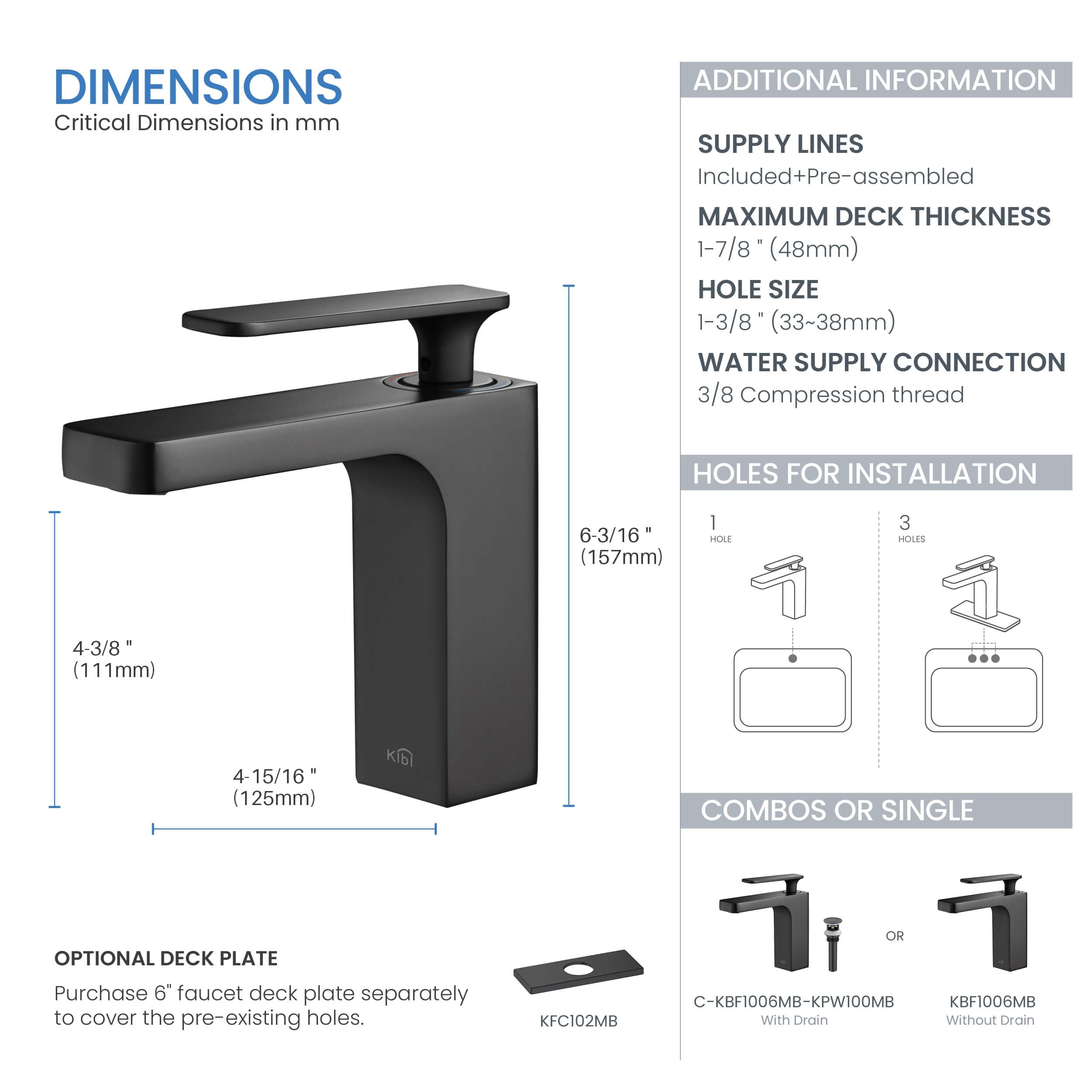 KIBI Infinity Single Handle Bathroom Vanity Sink Faucet with Pop Up Drain | Solid Brass Lavatory Faucet with High Arc Spout | Includes Water Hose for Easy Installation (Matte Black, KBF1006) | Perfect for Modern Bathroom Renovation & Home Upgrade