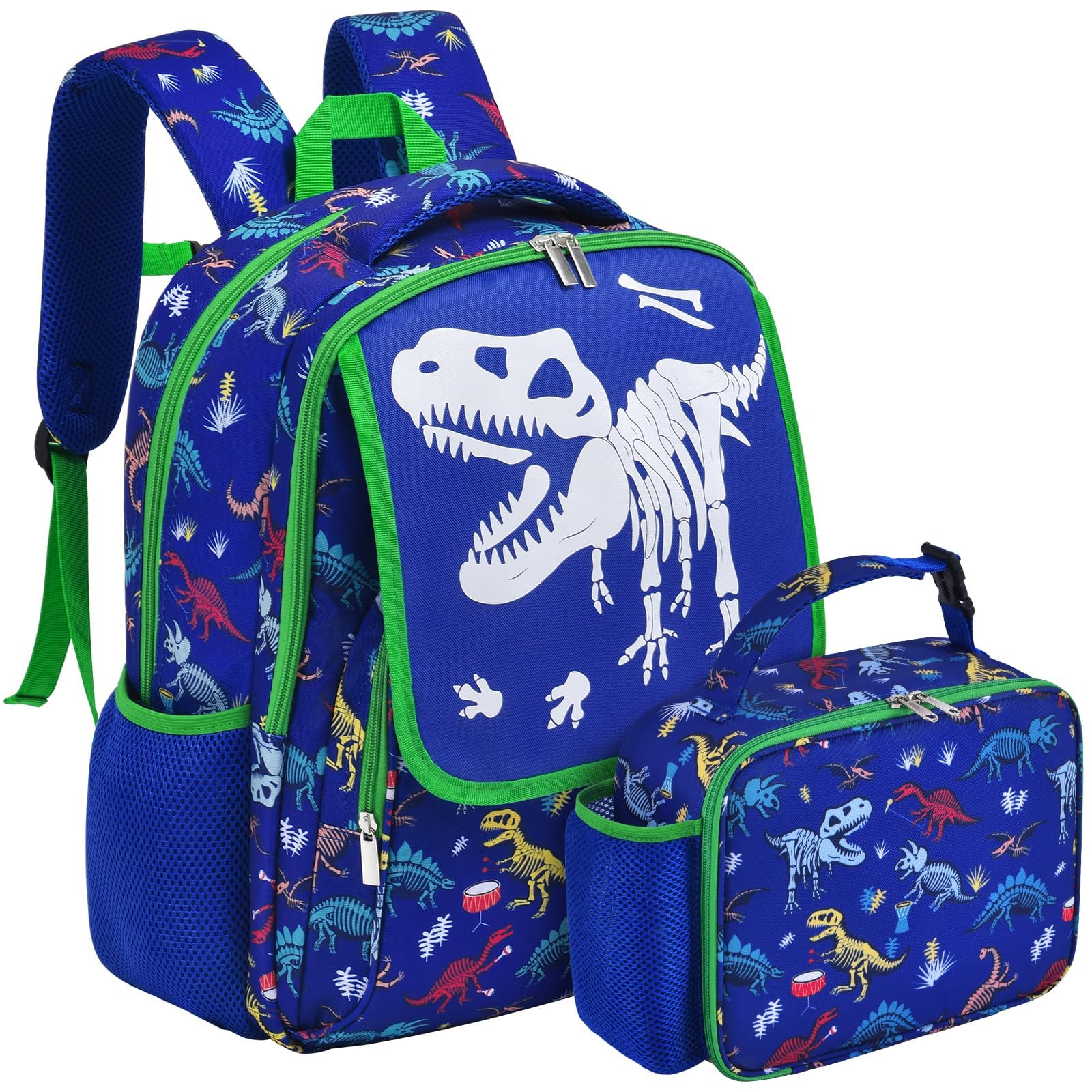 WERNNSAI Glow in The Dark Dinosaur Backpack Set for Boys - Lightweight Kids School Backpack with Insulated Lunch Box for Preschool, Kindergarten & Elementary | Jurassic World Themed Bookbag for School, Camping & Outdoor Adventures