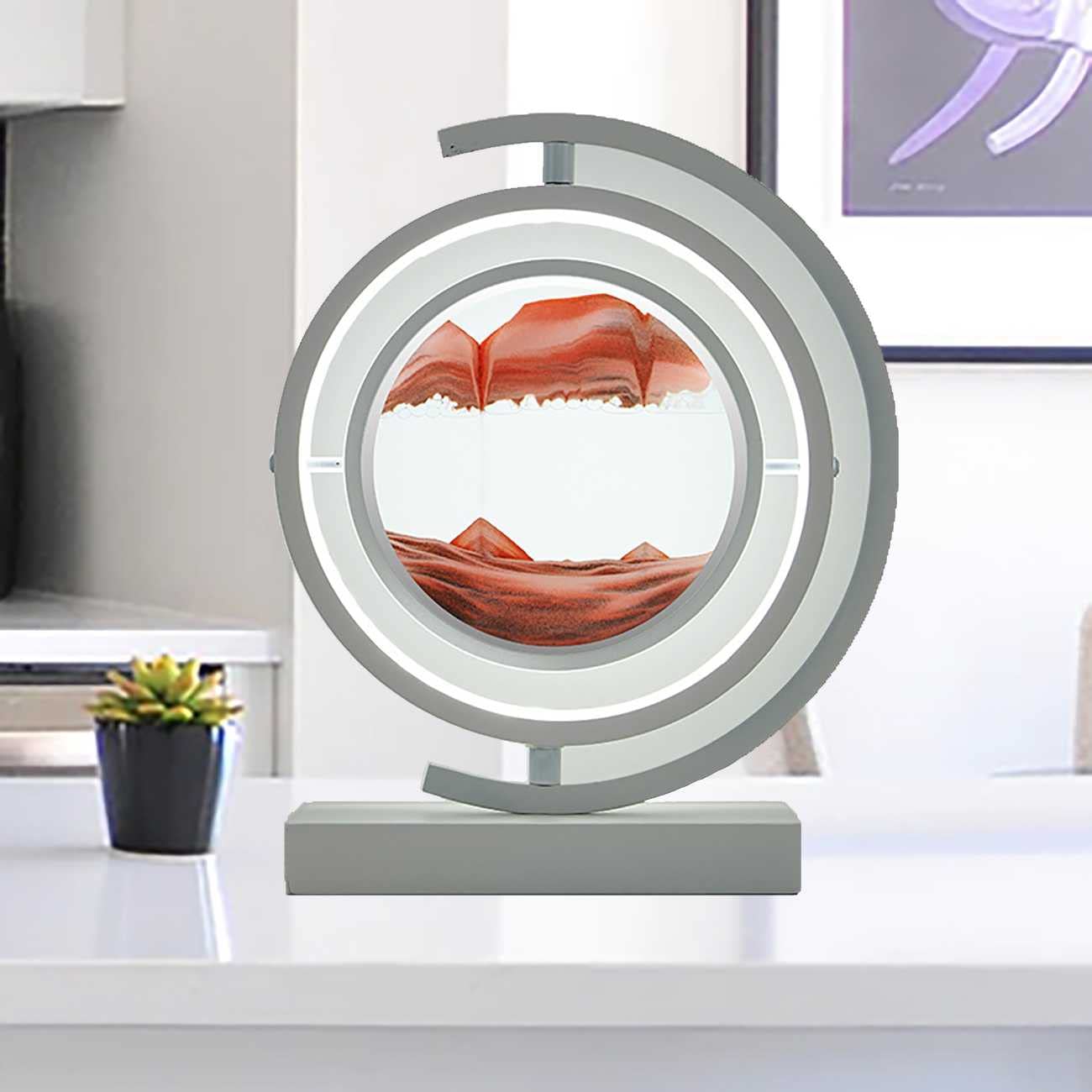 3D Deep Sea Moving Sand Art Picture with LED - Round Glass Sandscapes in Motion for Adults & Kids, Large Desktop Art Toy for Home Decor, Office Party Gift, Work Desk Relaxation & Stress Relief