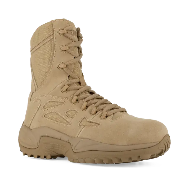 RB 8 Inch Composite Toe Side Zip Military Work Boots - Desert Tan - Lightweight Safety Footwear for Construction, Hiking & Outdoor Work