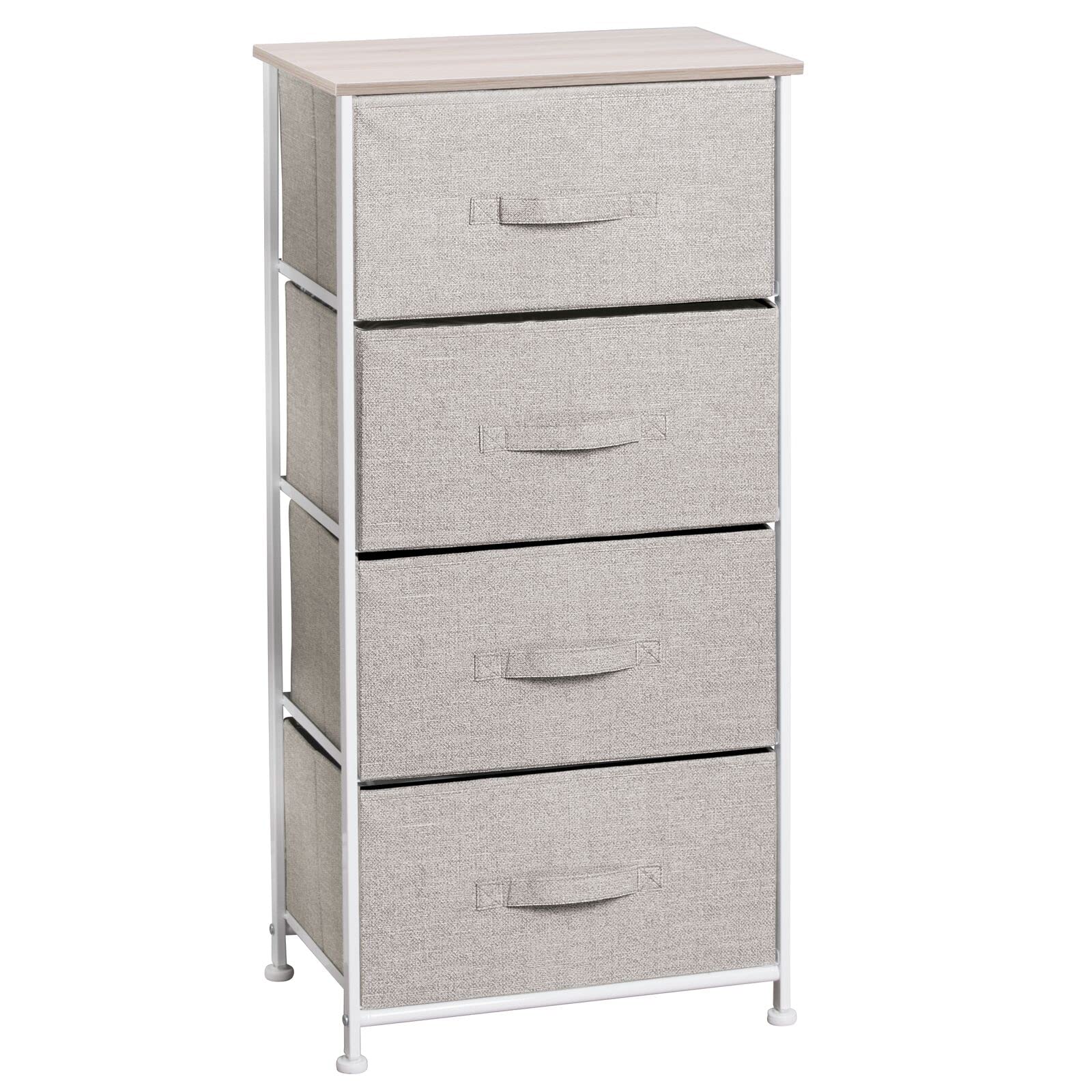 mDesign 4-Drawer Fabric Storage Tower Organizer - Steel Frame & Wood Top Dresser for Bedroom, Closet, Entryway - Lido Collection in Linen/Tan - Perfect for Clothing, Accessories & Home Organization
