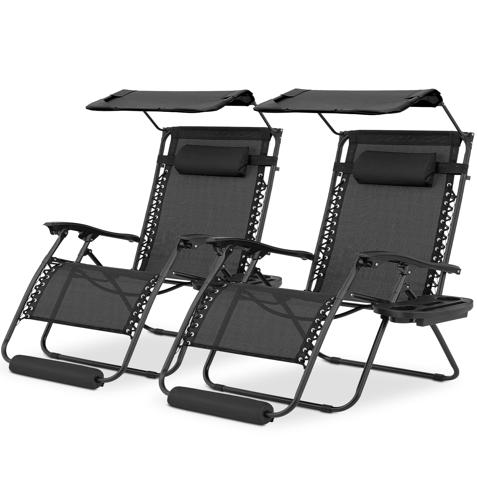 Magshion Oversized Zero Gravity Lounge Chairs Set of 2 with Adjustable Canopy - Foldable Patio Recliners with Footrest - 29 Inch Outdoor Relaxation Chairs in Black - Perfect for Backyard, Poolside & Beach Use