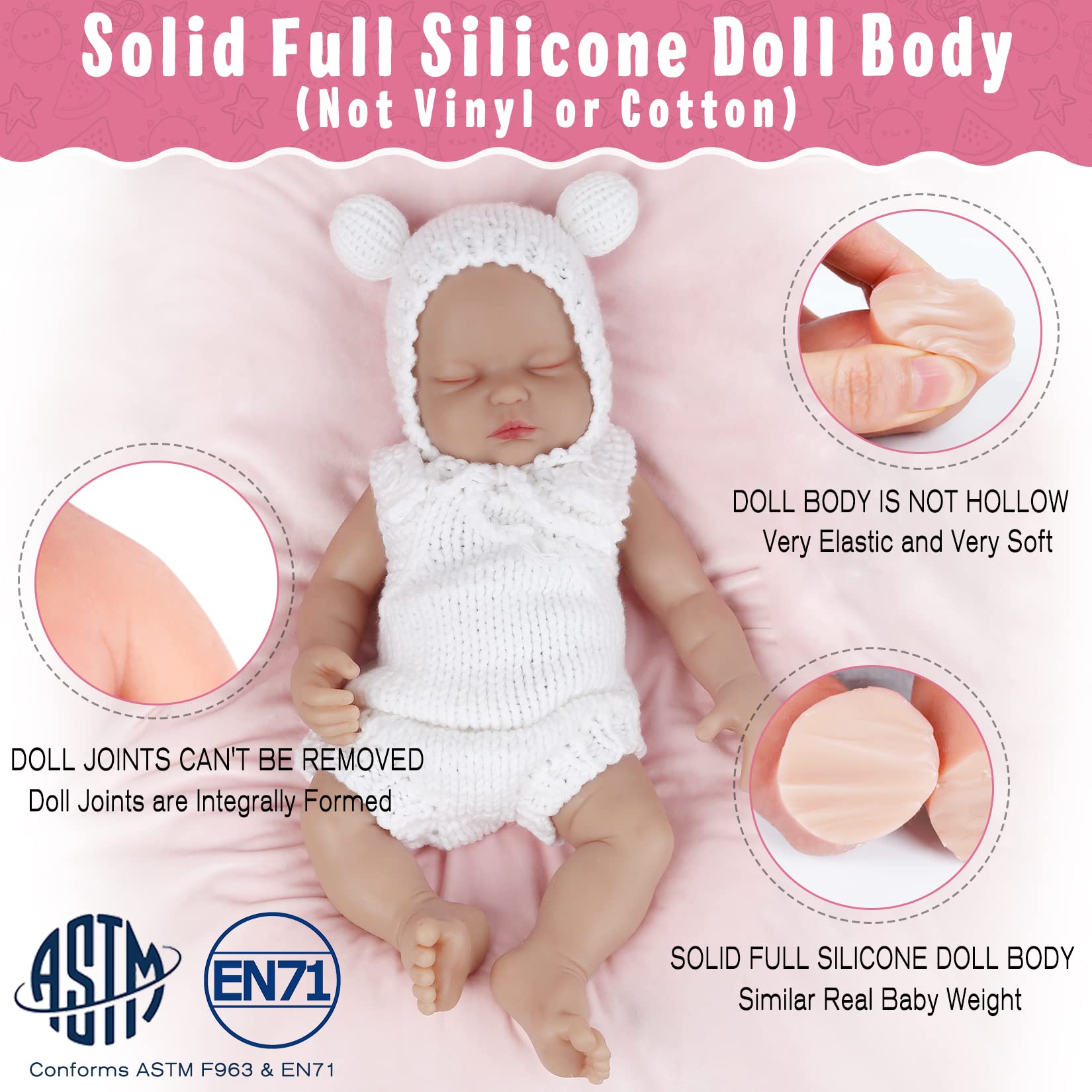 Vollence 18 Inch Realistic Solid Silicone Baby Doll - Sleeping Full Body Reborn Boy Doll with Closed Eyes, Soft & Lifelike, Not Vinyl | Perfect for Nursery Decor, Photography Props, Gift Giving and Collecting