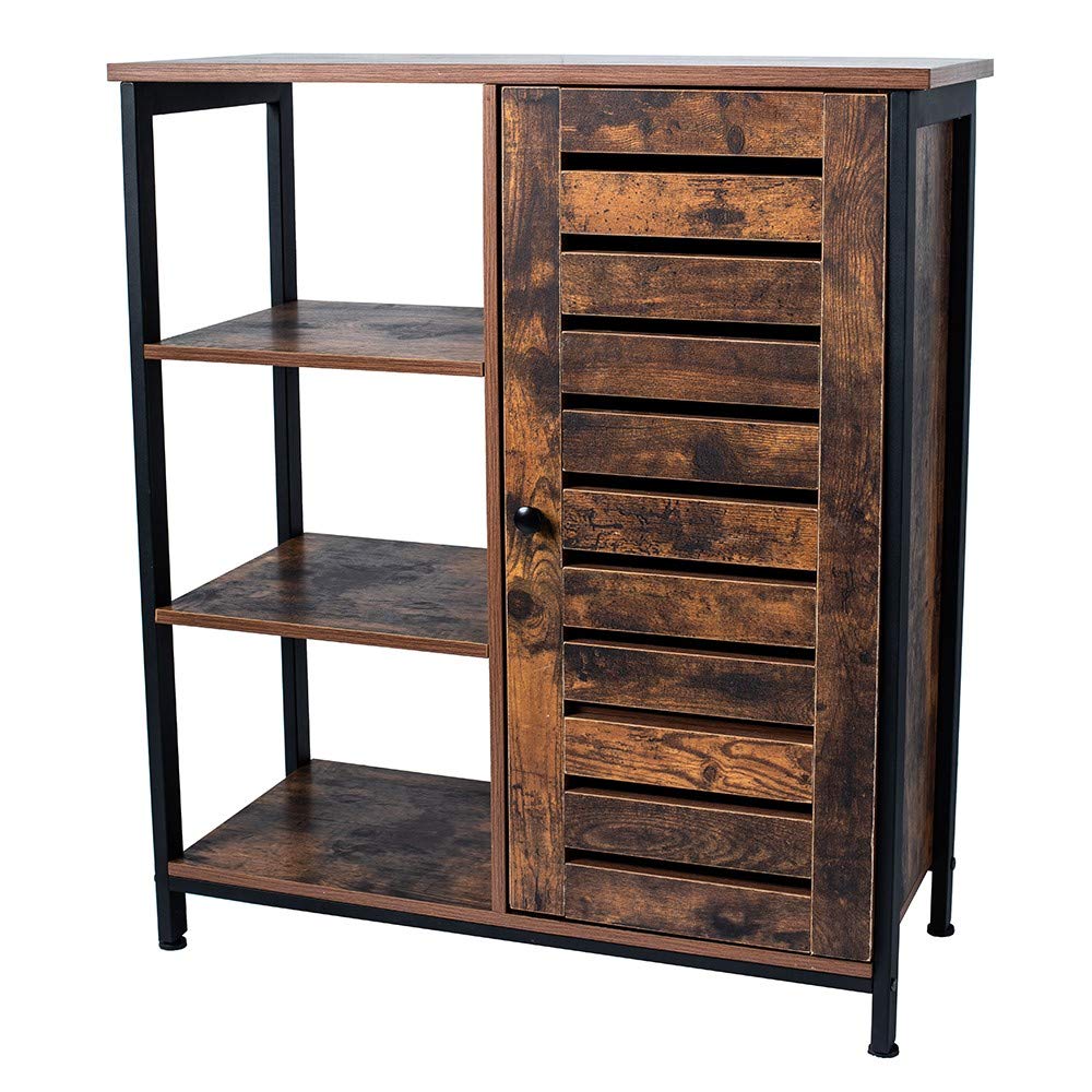 KAAYEE Rustic Brown Bathroom Floor Cabinet with 3 Open Shelves & Closed Compartments - Multi-Purpose Storage Organizer for Kitchen, Living Room, Bedroom | Space-Saving Home & Office Organization Solution