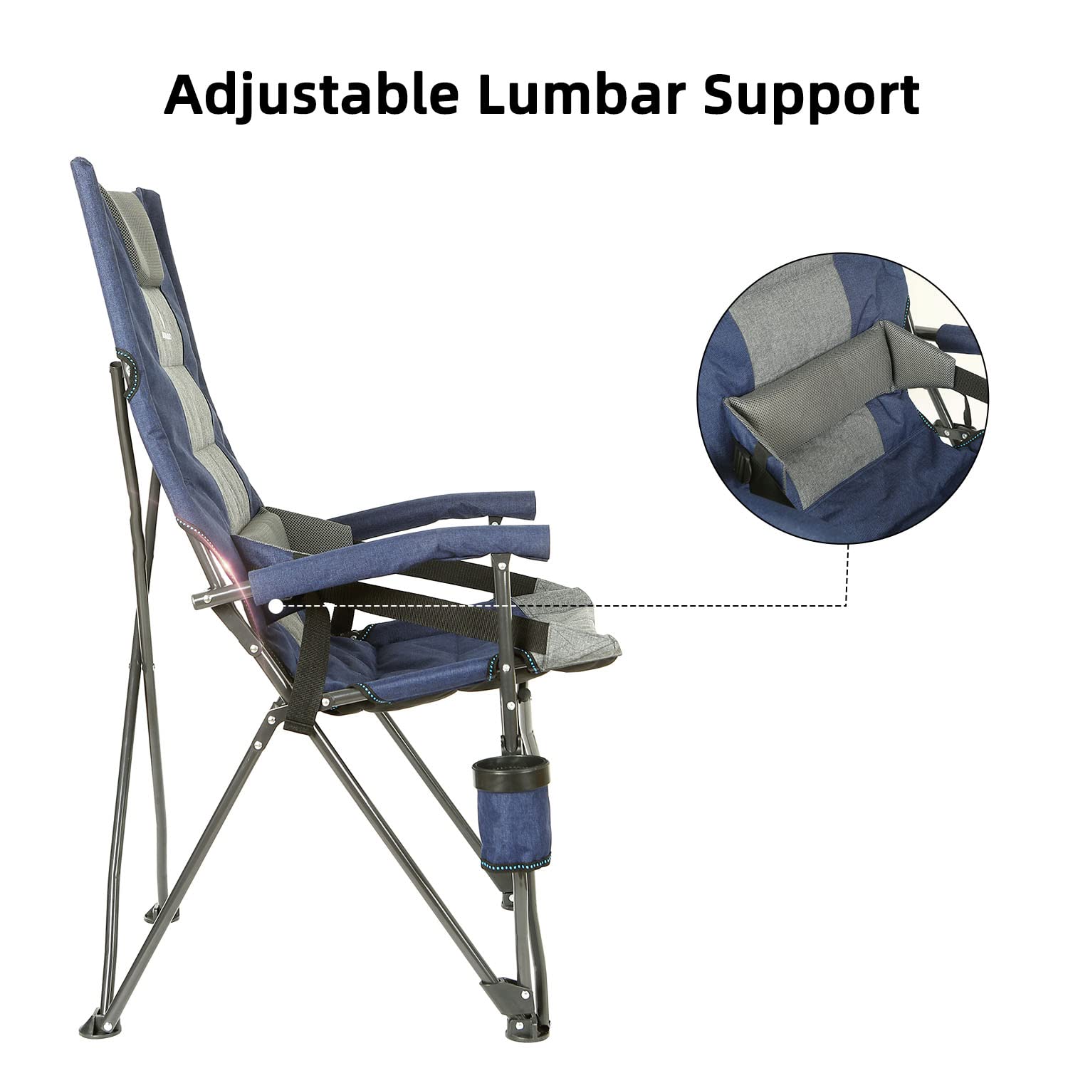 ROCK CLOUD Folding Camping Chair with Lumbar Support - Padded Portable Outdoor Chair for Camping, Hiking, Fishing, Backyard, Beach, Picnics and Sports Events - Heavy Duty Comfortable Lawn Chair
