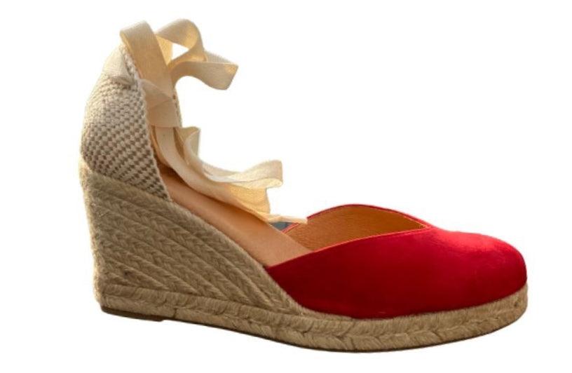 PINAZ Women's Red Suede Espadrille Flats - Comfortable Casual Slip-On Shoes for Summer, Beach, and Vacation Outfits