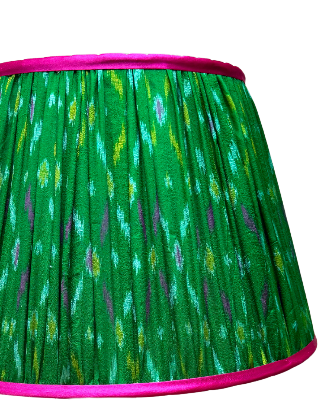 41cm Pink and Green Silk Sari Lampshade - Elegant Handmade Indian Home Decor for Living Room, Bedroom & Boho Style Interior Design