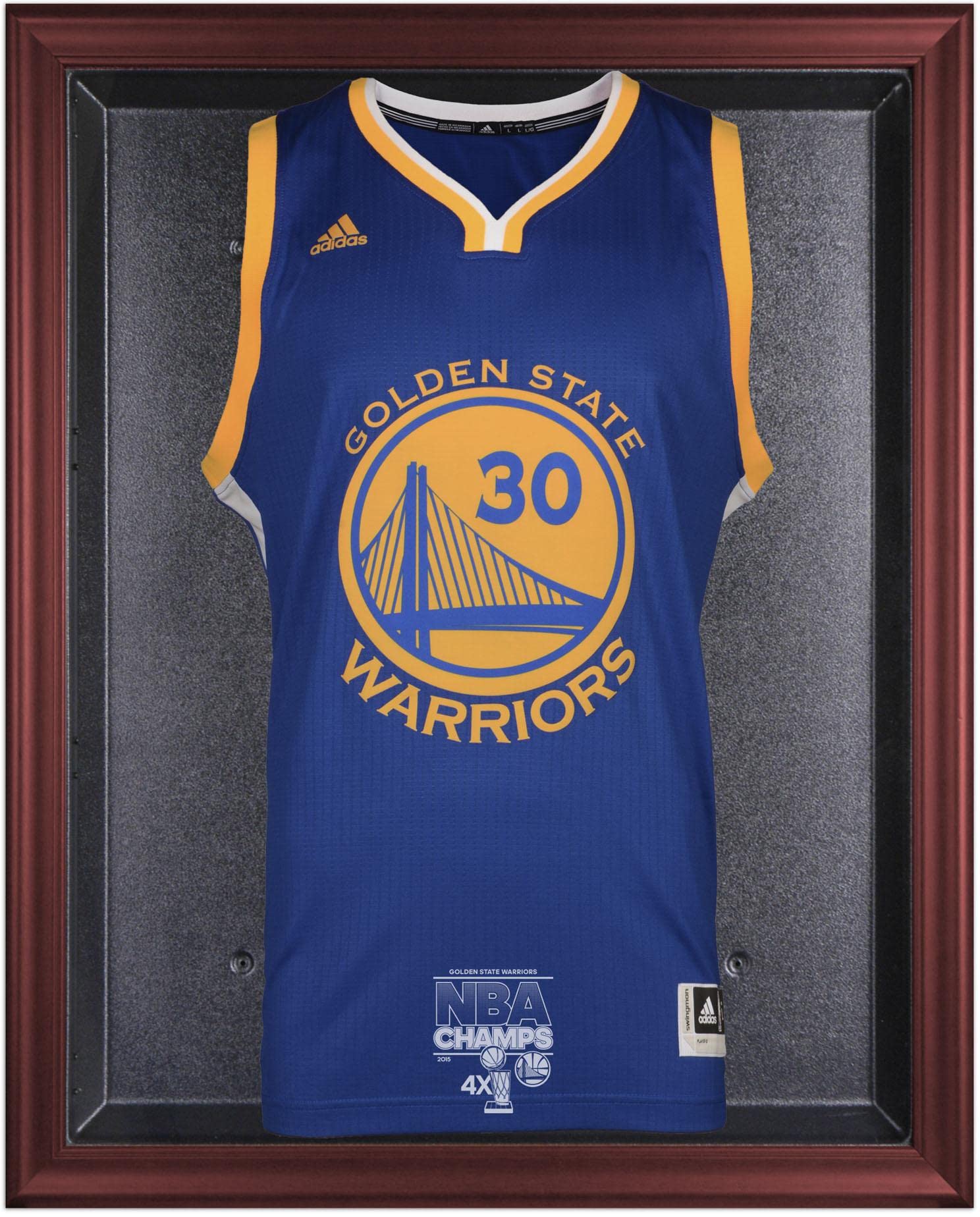 Golden State Warriors 2015 NBA Finals Champions Jersey Display Case - Mahogany Wood Framed Basketball Memorabilia Shadow Box for Sports Collectors & Fans - Perfect for Man Cave, Sports Bar, or Home Office Decor
