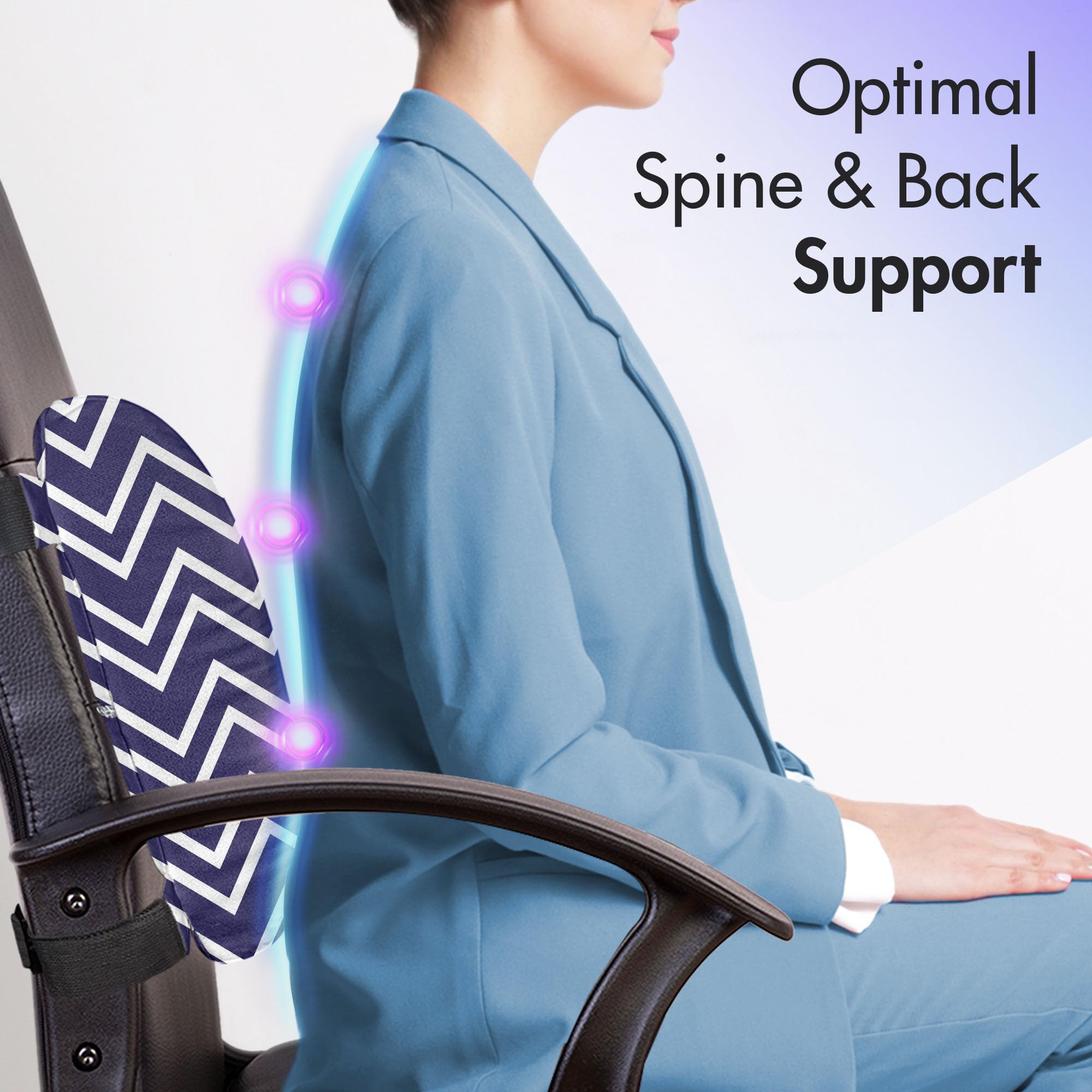 Ambesonne Nautical Lumbar Support Pillow - Indigo & White Zig Zag Pattern, High Density Foam for Office Chair & Car Seat (14