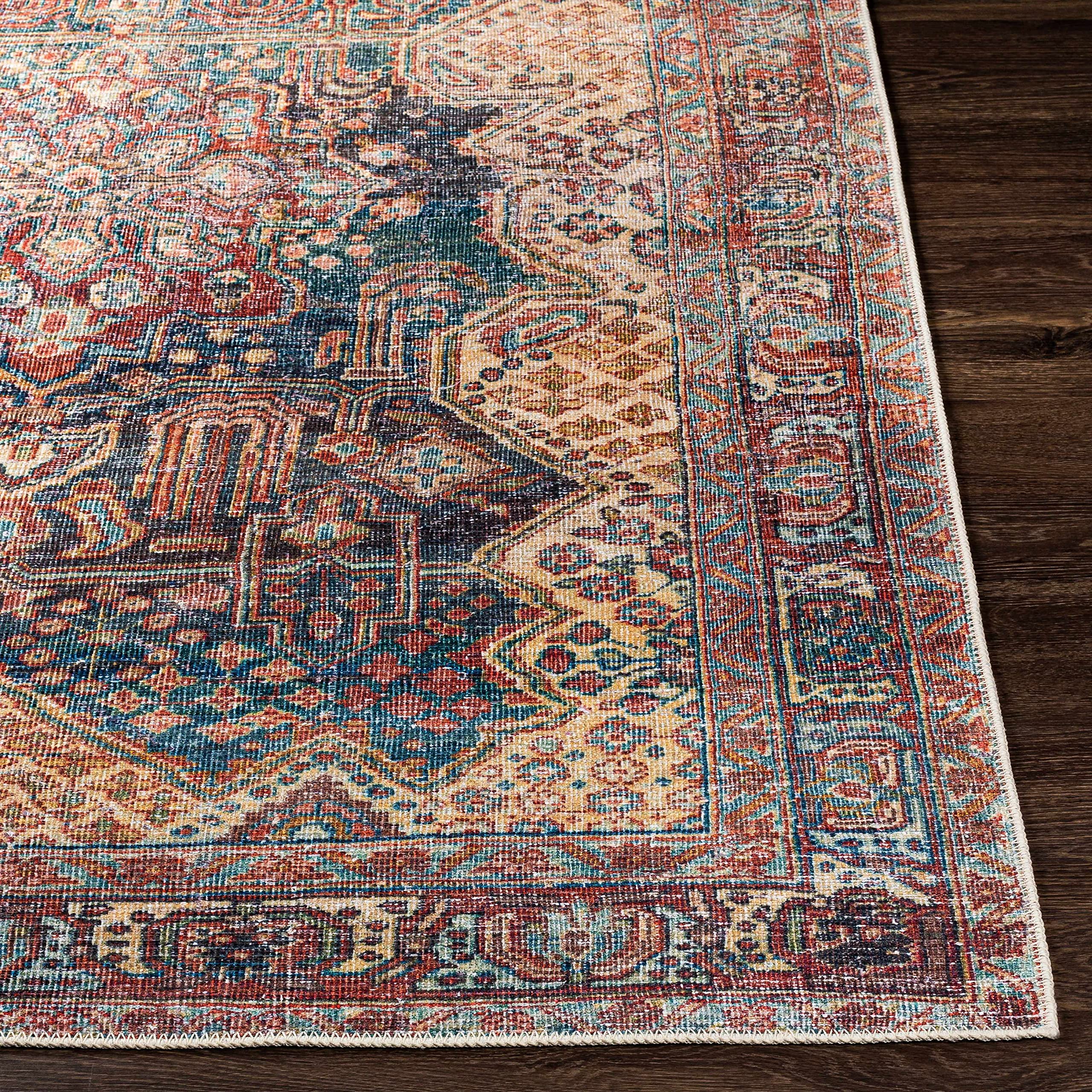 Hauteloom Mahaba Machine Washable Area Rug - Traditional Design in Orange, Blue, Beige - 8'10