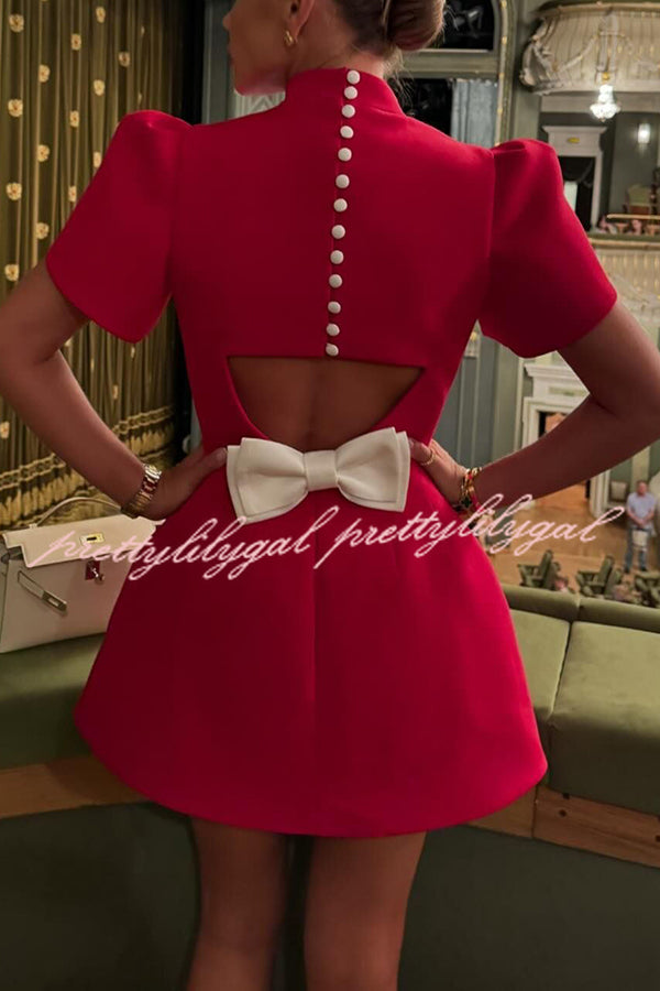 Sweet Moment Slit Short Sleeve Backless Removable Satin Bow Mini Dress - Sexy Party Club Dress for Women, Perfect for Night Out, Date Night & Special Occasions