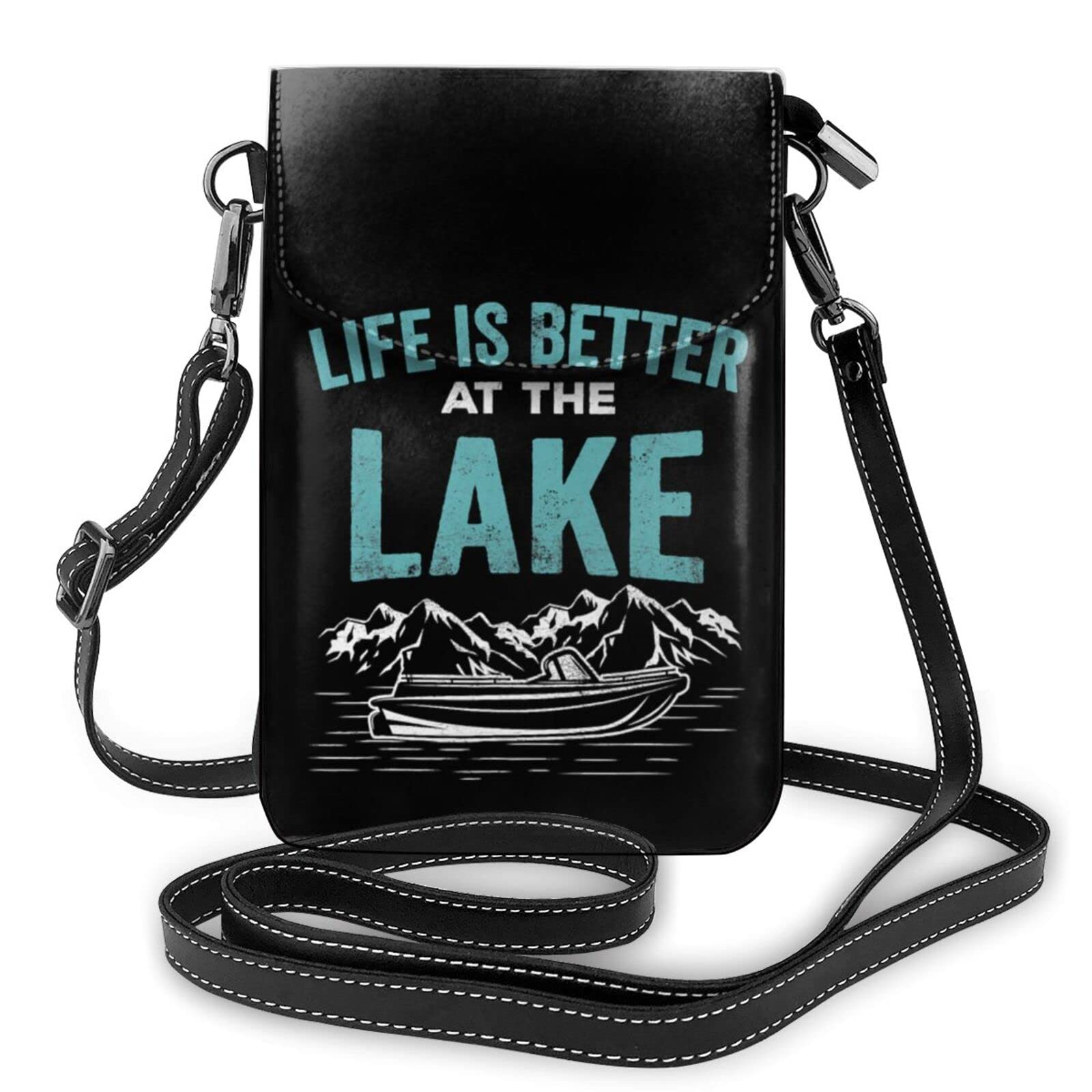 Women's PU Leather Crossbody Phone Purse - Small Shoulder Bag with Wallet for Daily Use, Travel & Outdoor Activities | Life is Better at the Lake Design