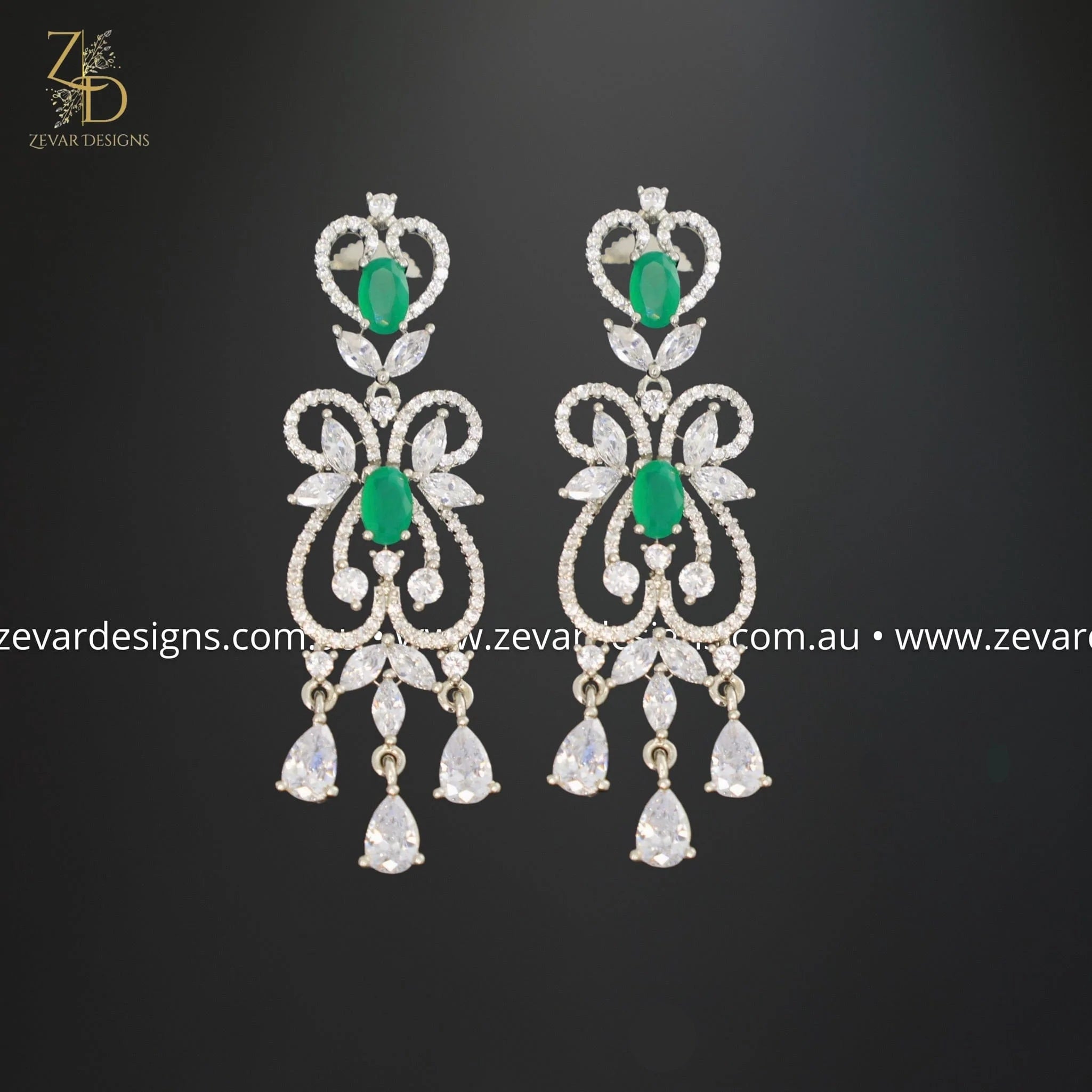 Zircon Choker Necklace Set - White Rhodium Plated with Green Gemstones | Elegant Jewelry for Women, Perfect for Parties, Weddings & Special Occasions