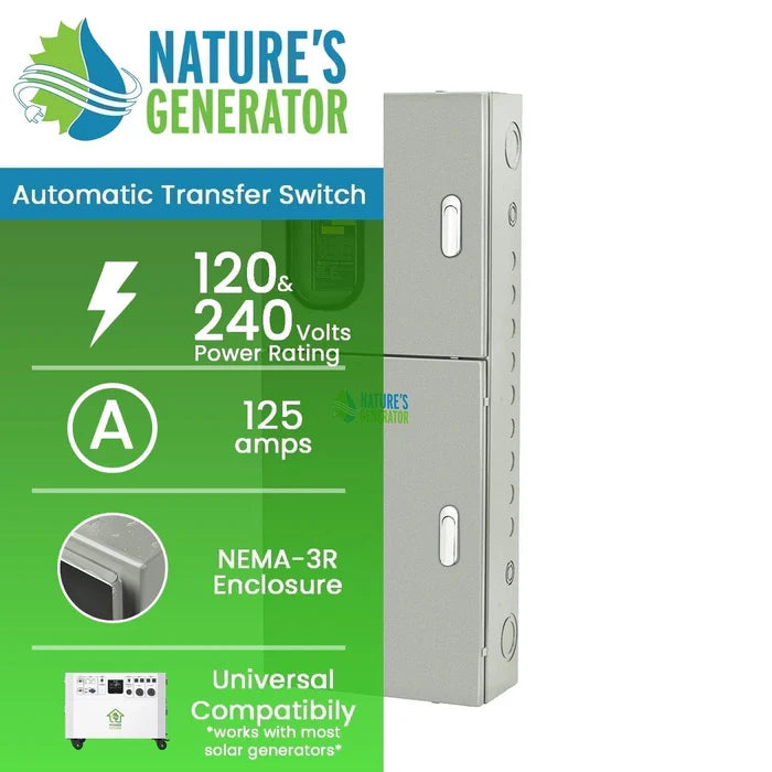 Natures Generator 125A Automatic Transfer Switch for Home Backup Power - Reliable Emergency Power Transfer Solution for Generators & Solar Systems