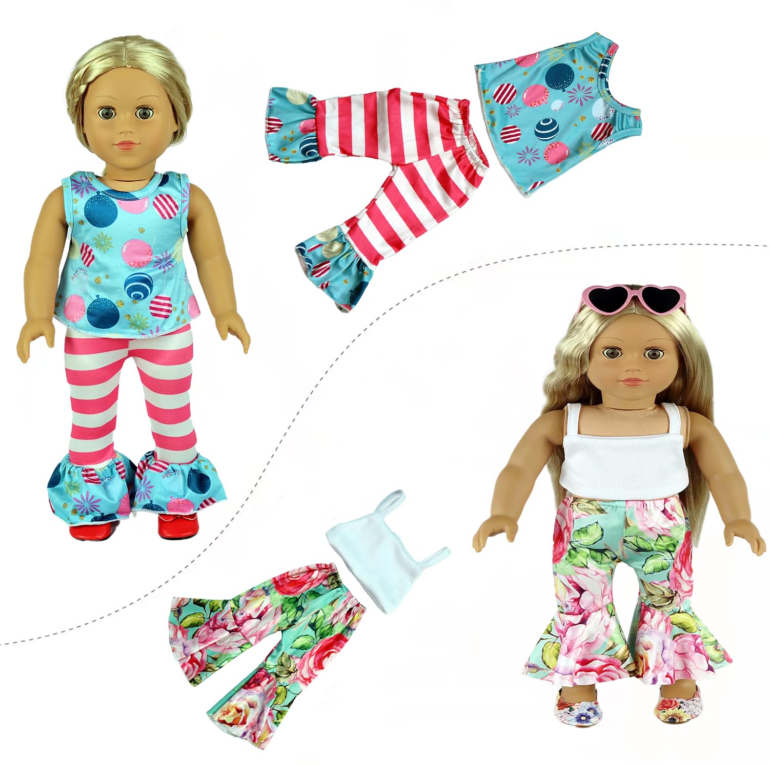 20 pcs 18 Inch Doll Clothes & Accessories for American Girl Dolls - 10 Complete Outfit Sets - Perfect for Dress Up, Role Play & Gift Giving