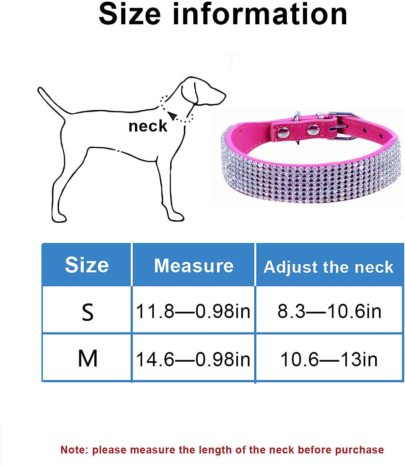 Sparkling Rhinestone Dog Collar with Suede Leather - Bling Crystal Diamond Pet Collar for Small Dogs & Cats (10.6-13inch, Hot Pink) - Perfect for Parties, Weddings & Special Occasions