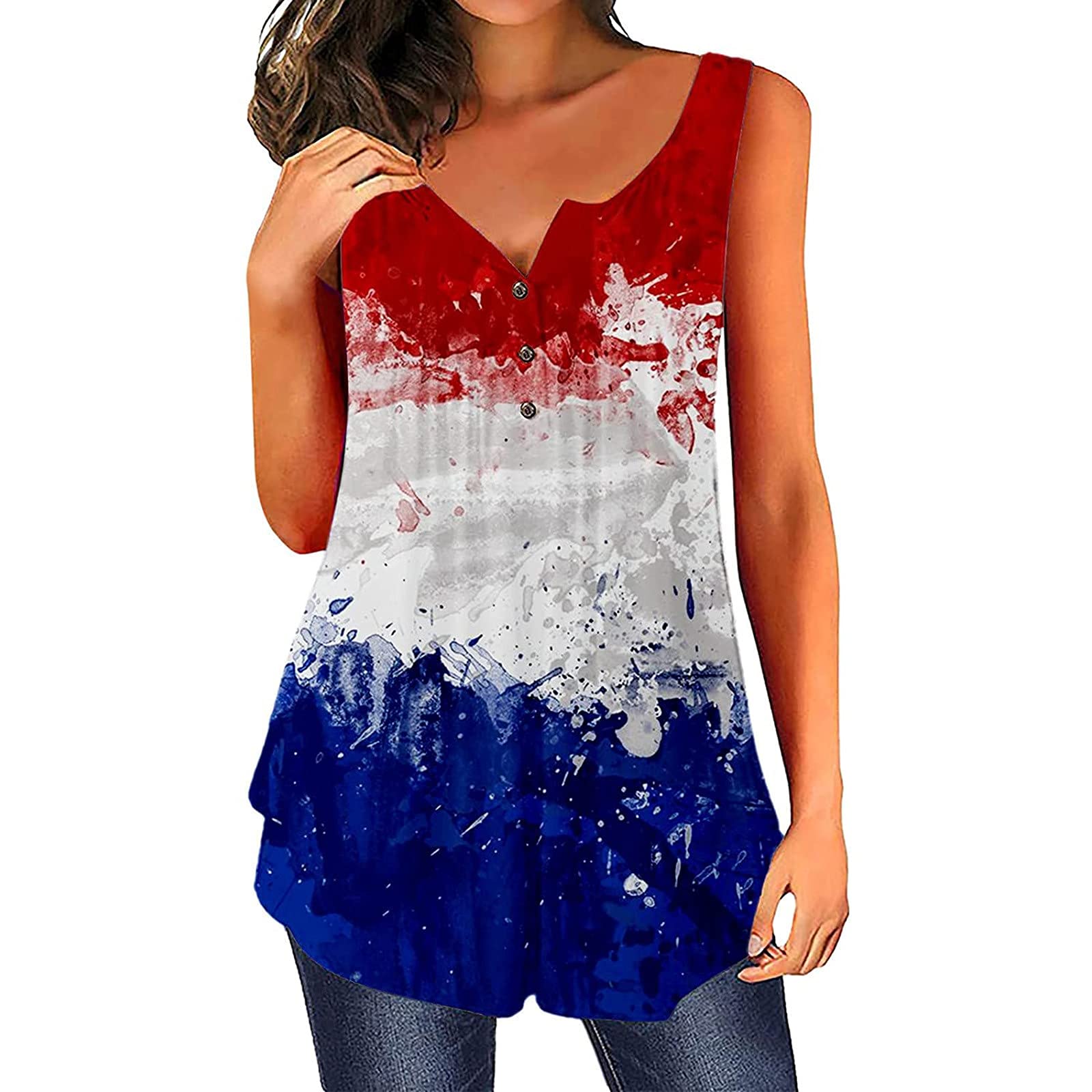 4th of July Patriotic Shirts for Women - Sleeveless Love Heart Crewneck Tees | Perfect for Independence Day Celebrations, BBQs, and Fireworks Parties