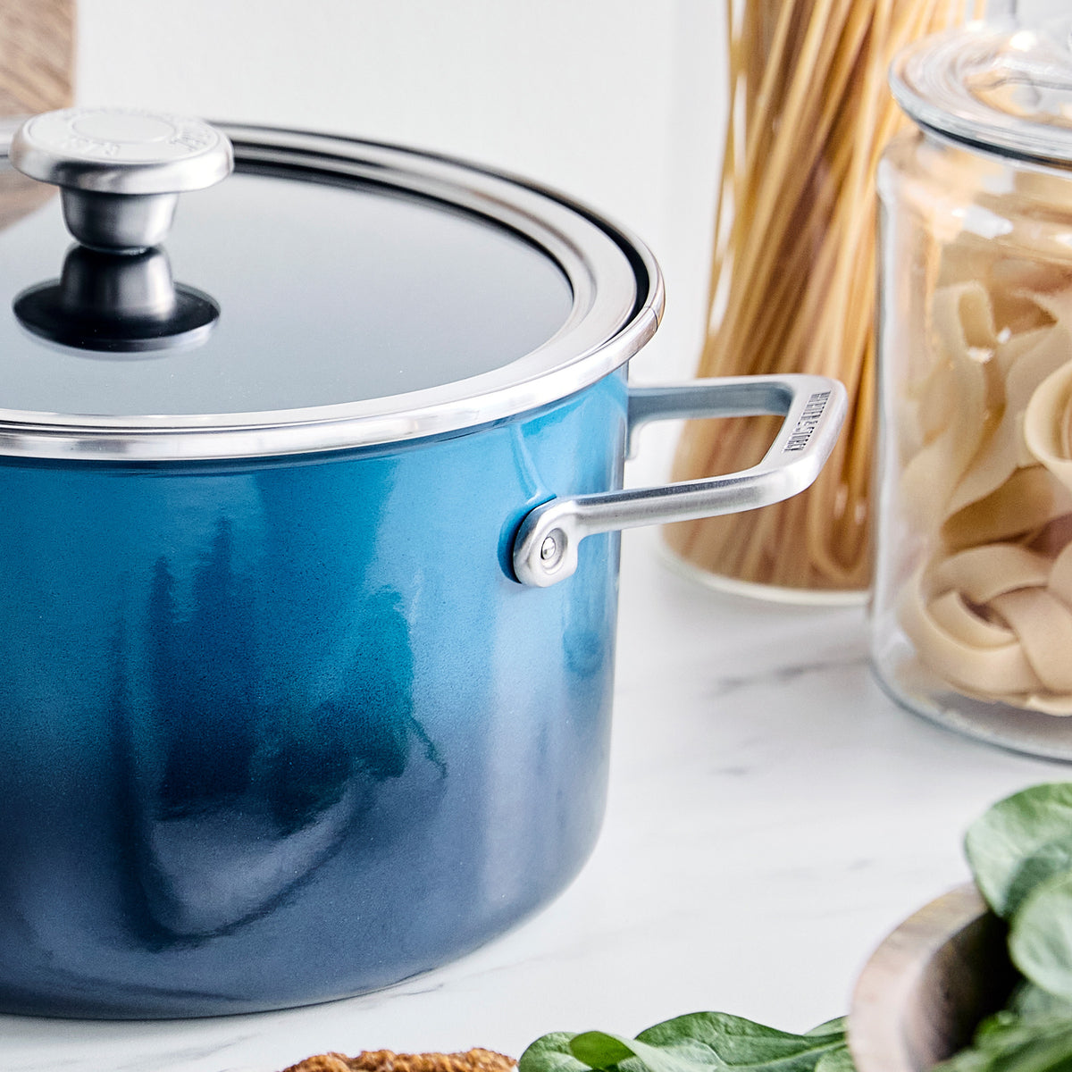 Premium Merten & Storck 6-Quart Enameled Steel Stockpot with Lid - Aegean Teal Blue | Heavy Duty Cooking Pot for Soups, Stews, Pasta & Family Meals | Stovetop & Oven Safe Dutch Oven