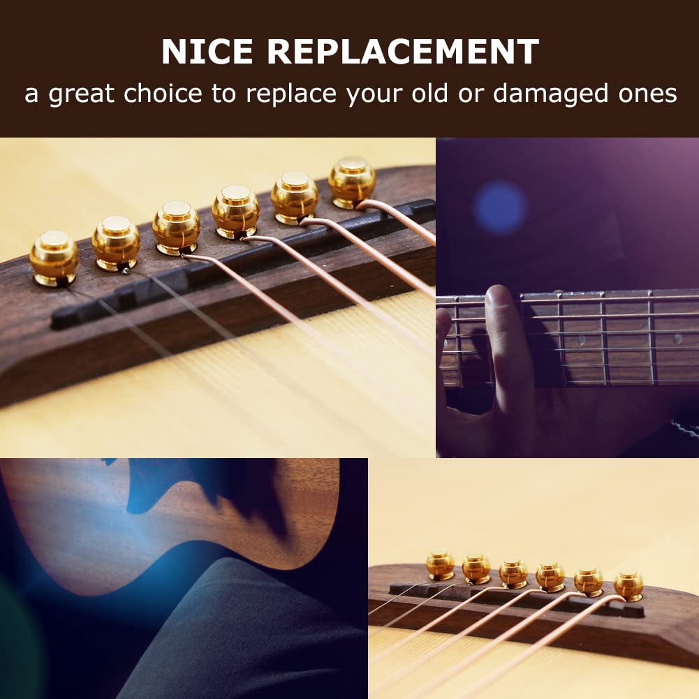 6Pcs Brass Guitar Bridge Pins - Gold Acoustic Guitar String Pegs & Nails for Enhanced Sound | Perfect for Guitar Maintenance & String Replacement