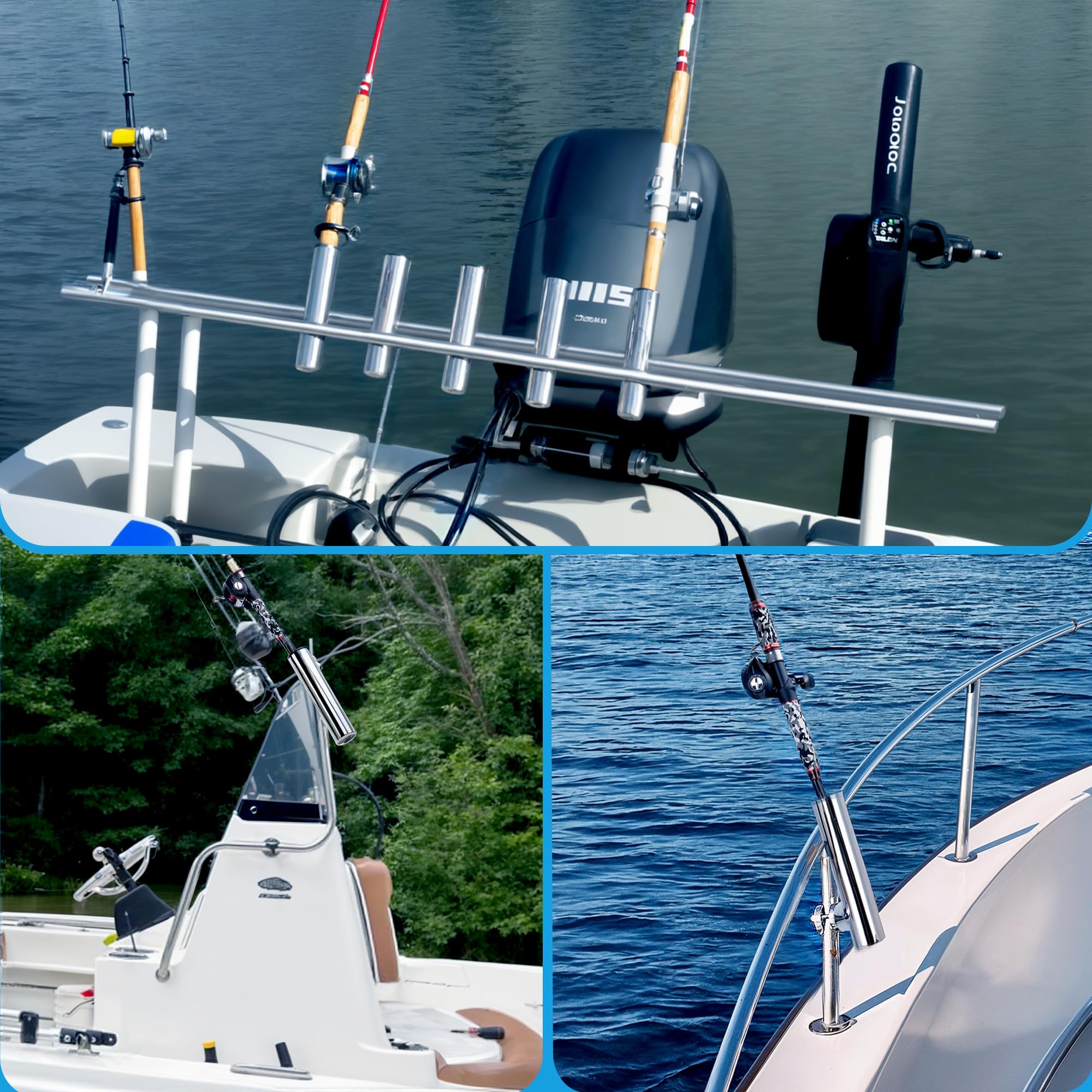 2 Pack Stainless Steel Fishing Rod Holders for Boat Rail Mount - Heavy Duty Clamp-On Rod Holder for Marine, Fishing, Pontoon & Jon Boats - Perfect for Saltwater & Freshwater Fishing Trips