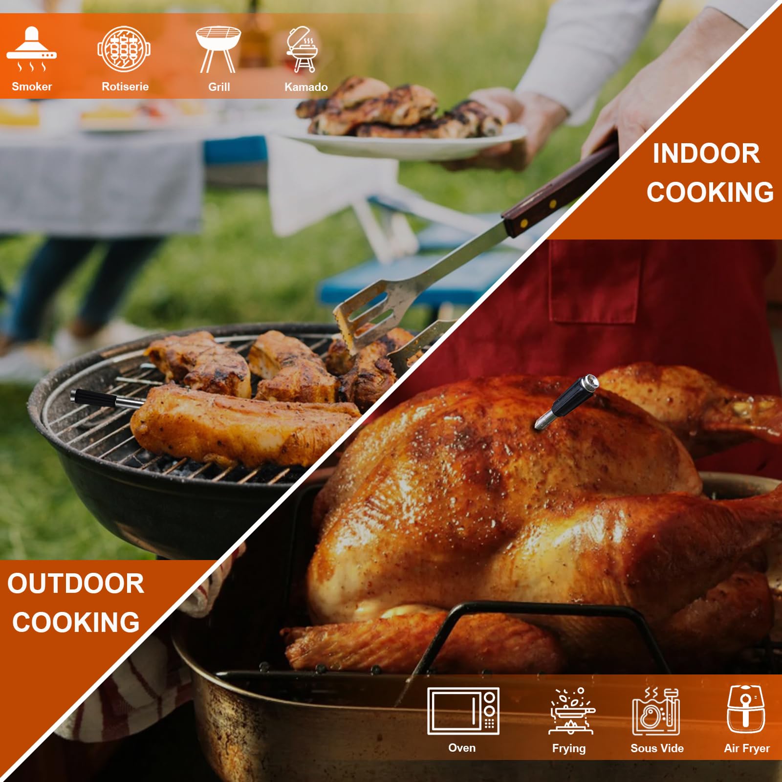 Smart Bluetooth Wireless Meat Thermometer for Grilling, Smoking & BBQ - 500FT Range Digital Cooking Thermometer with APP Control for Oven, Smoker, Stove, Rotisserie & Sous Vide | Perfect for Outdoor Cooking, Backyard Parties & Professional Chefs
