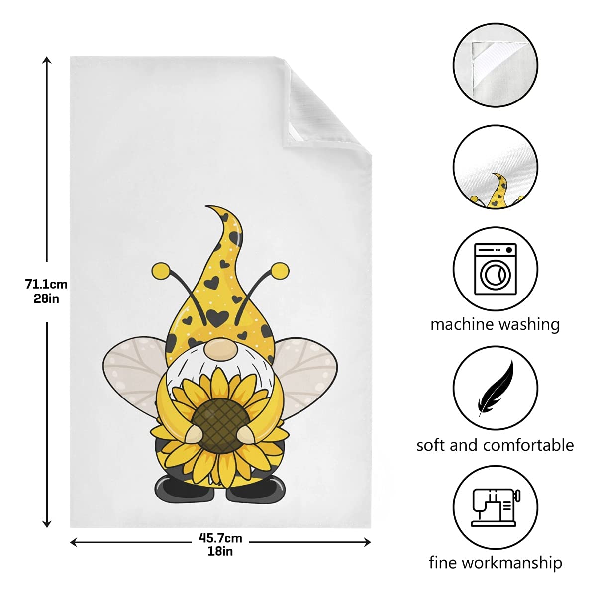Gnome Sunflower Kitchen Dish Towels Set of 4 - Lint-Free Absorbent Dishcloths for Cooking, Baking & Cleaning - Farmhouse Style Tea Towels 18x28 Inch - Perfect for Kitchen, Dining & Farmhouse Decor