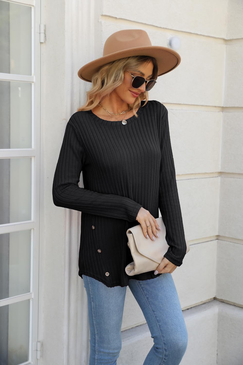 Lafural Women's Long Sleeve Tunic Tops - Fall Crew Neck Button Down Sweater Shirts for Women | Casual Office Wear & Autumn Layering