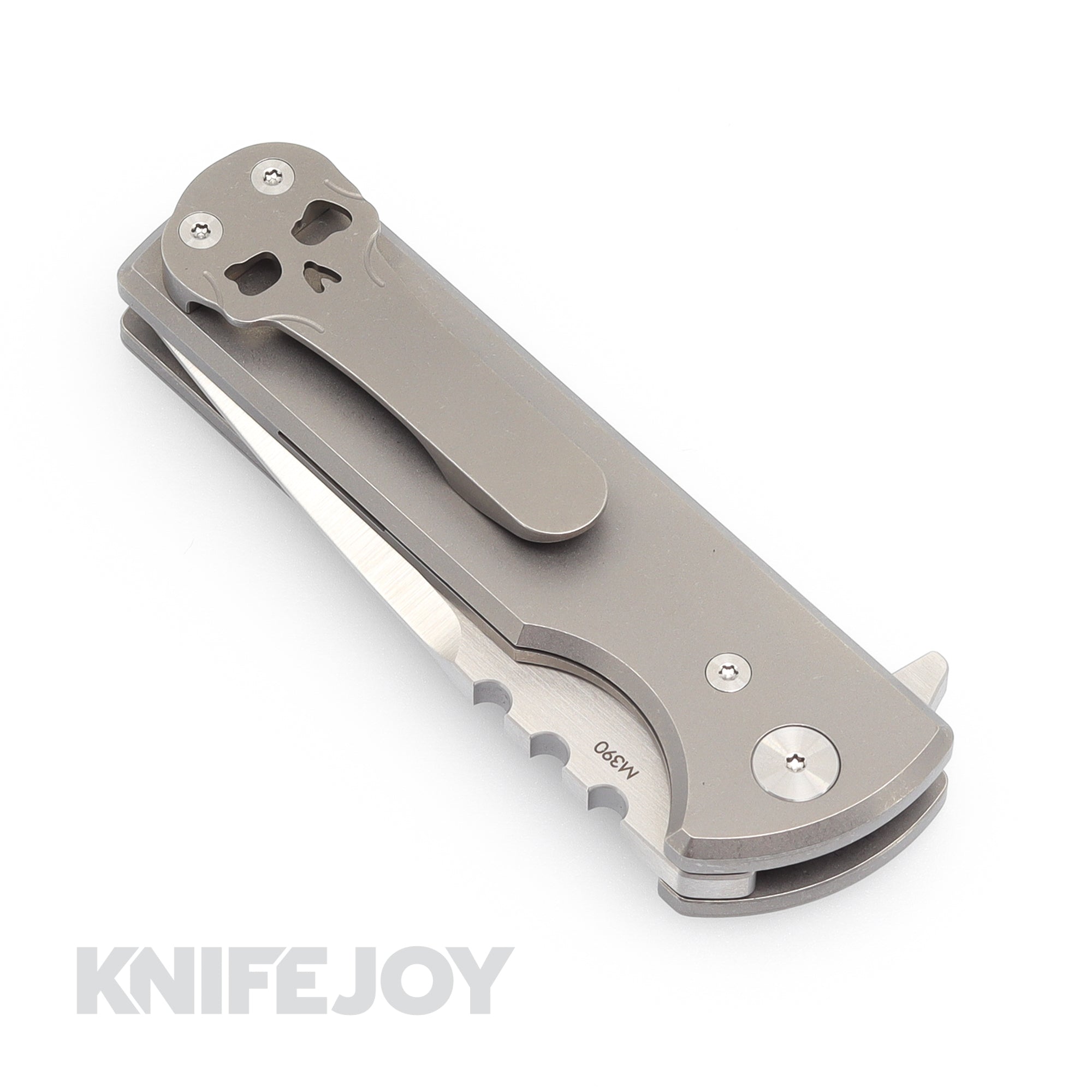 Chaves Knives T.A.K. Tanto Folding Knife - Stonewashed Titanium Handle, Belt Finish, EDC Pocket Knife for Outdoor Camping, Hiking & Everyday Carry