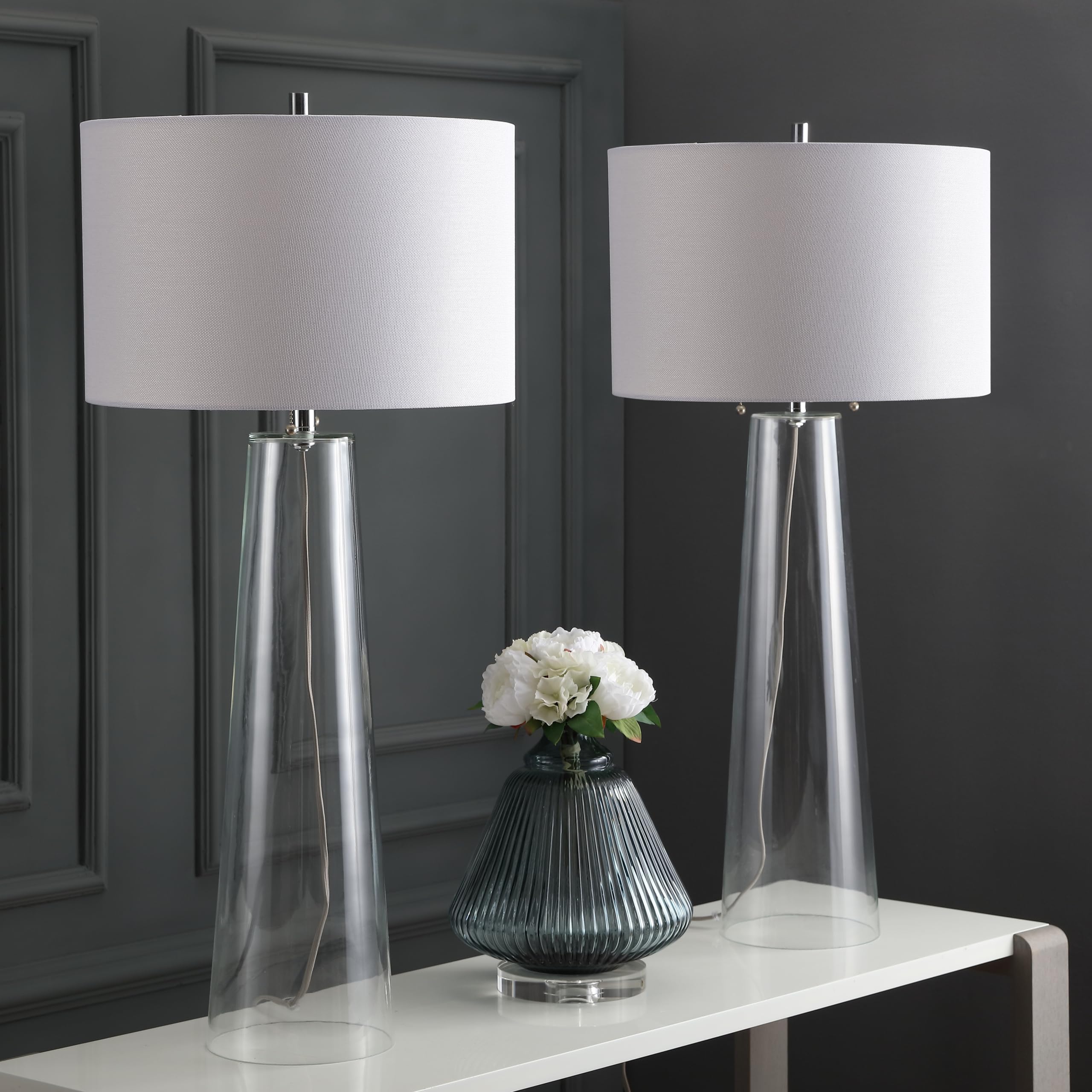 SAFAVIEH Myrtle Modern Clear Glass Pull Chain Table Lamp - 38 Inch Set of 2 with LED Bulbs for Bedroom, Living Room, Home Office & Nightstand Lighting | Contemporary Home Decor Accent Light