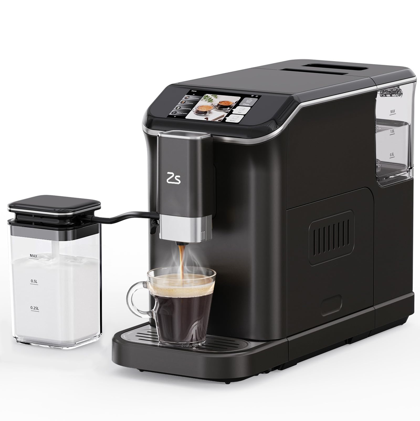 Fully Automatic Espresso Machine with Built-in Grinder & 20 Bar Pressure - Adjustable Grind Size (1-15 Levels) & 1.5L Water Tank - Auto Milk Frother for Cappuccino & Latte - Perfect for Home Coffee Bar & Office Use