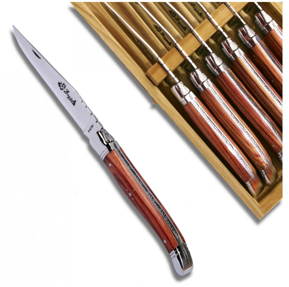 Premium French Steak Knives with Rosewood Handle - Sharp Stainless Steel Blades for Perfect Cuts - Ideal for Fine Dining, BBQ, and Home Entertaining