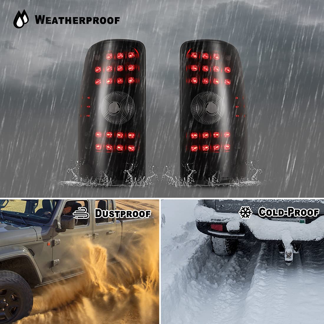ROXX Smoked LED Tail Lights Assembly Pair for 2000-2006 Chevy Suburban & Tahoe, 2000-2006 GMC Yukon - Direct Replacement Rear Lights for Driver & Passenger Side - Upgrade Your Truck's Style & Nighttime Visibility