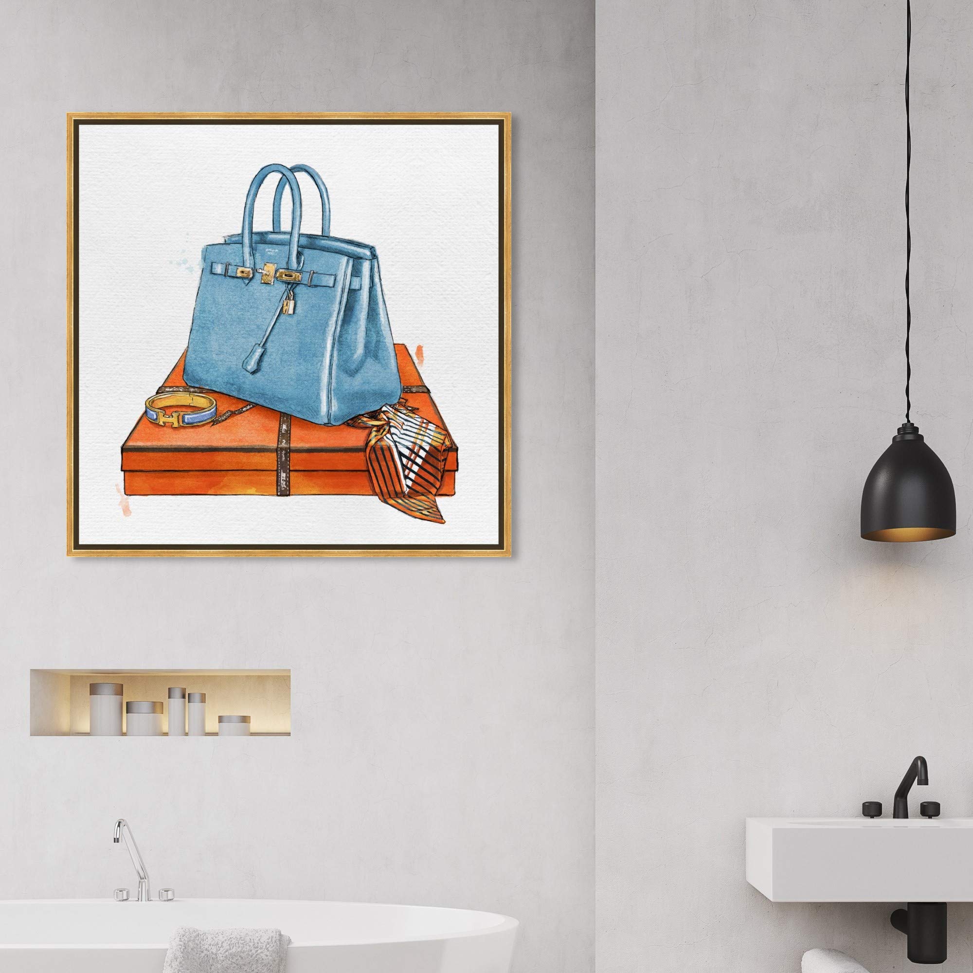 Oliver Gal Artist Co. 'My Bag Collection III' Fashion Wall Art - 30x30 Inch Blue & Orange Canvas Print for Home Decor | Perfect for Living Room, Bedroom or Office Wall Display