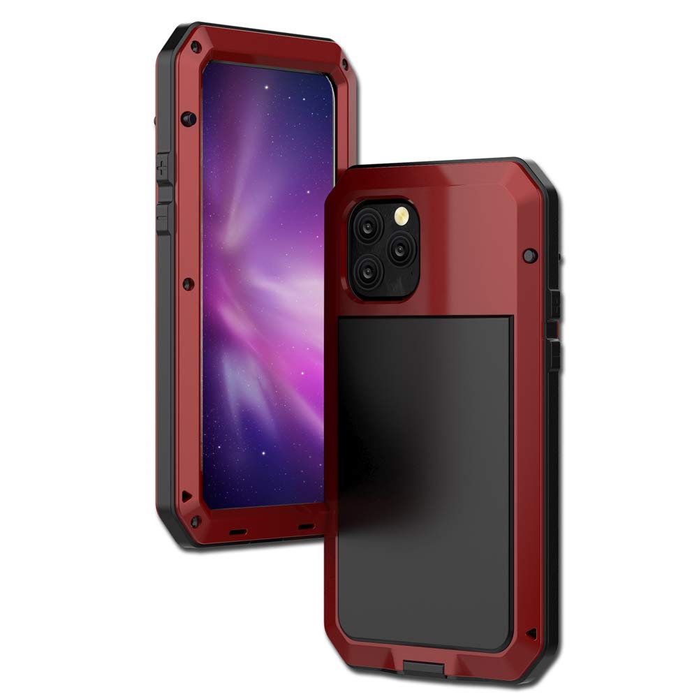 **Marrkey Heavy Duty Shockproof iPhone 11 Pro Max Case - Full Body Protective Cover with Aluminum Alloy Metal Frame & Built-in Screen Protector (Red) | Perfect for Outdoor, Work & Extreme Sports**