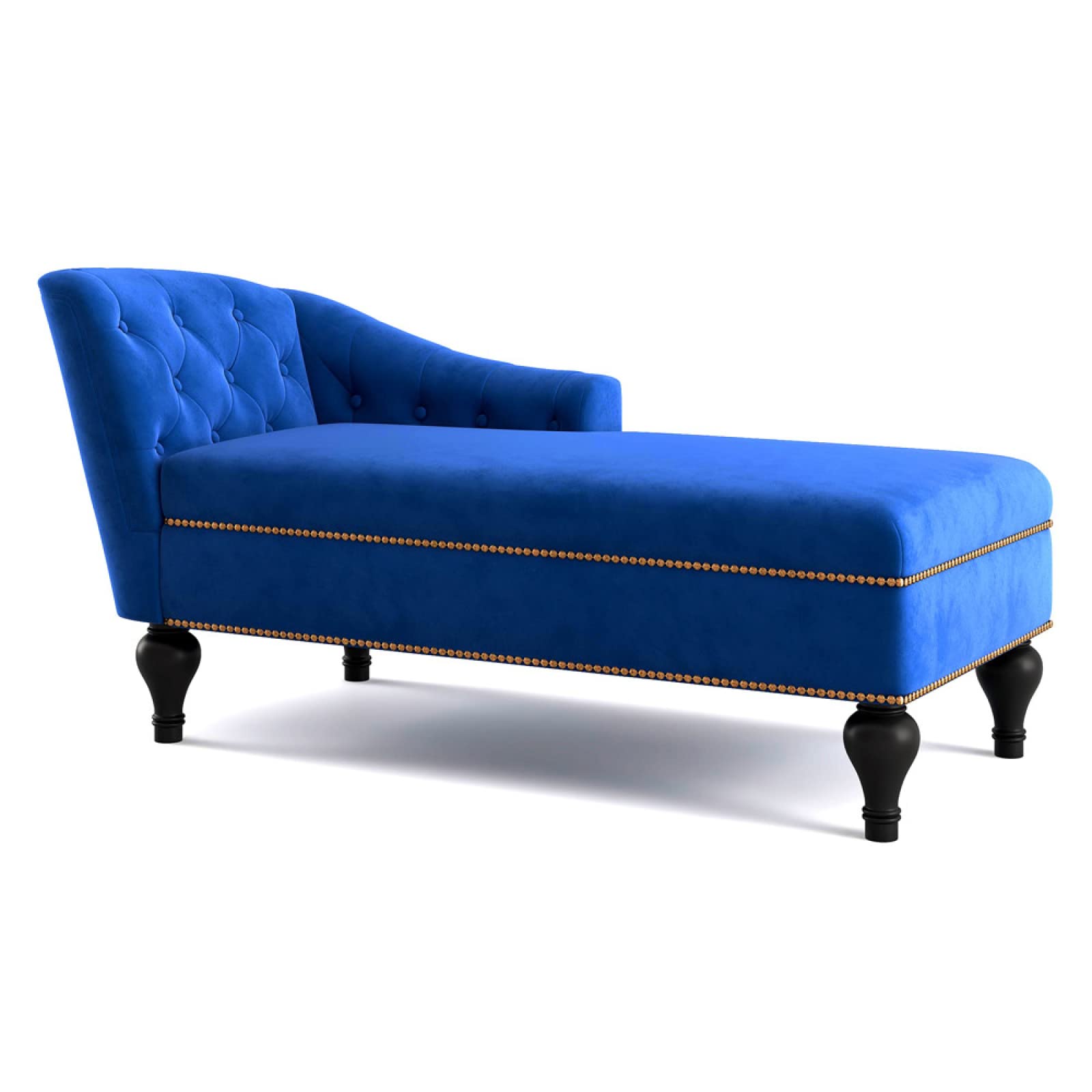 Tufted Fabric Chaise Lounge Chair - Upholstered Sleeper Sofa with Nailhead Trim for Bedroom, Living Room & Office | Left Armrest Design in Blue | Perfect for Relaxing, Napping & Small Space Decor