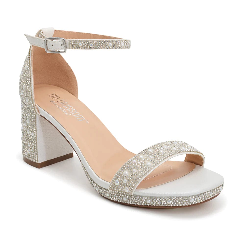 Elegant White Shimmer Block Heels for Women - Comfortable Chunky Heel Sandals for Weddings, Parties & Evening Events