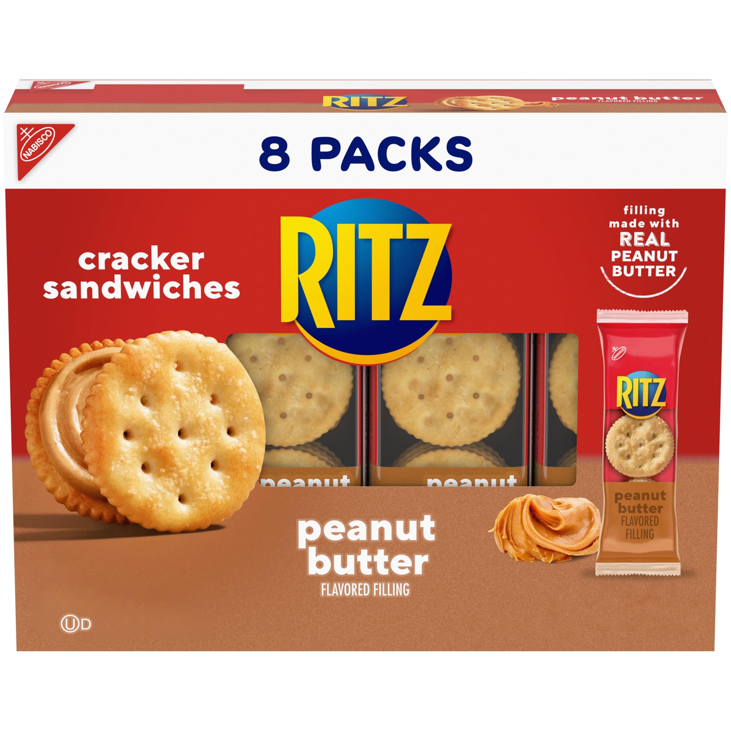 RITZ Peanut Butter Sandwich Crackers - 8 Individual Snack Packs (48 Crackers Total) - Perfect for Lunch Boxes, School Snacks, Office Breaks & On-the-Go Healthy Treats