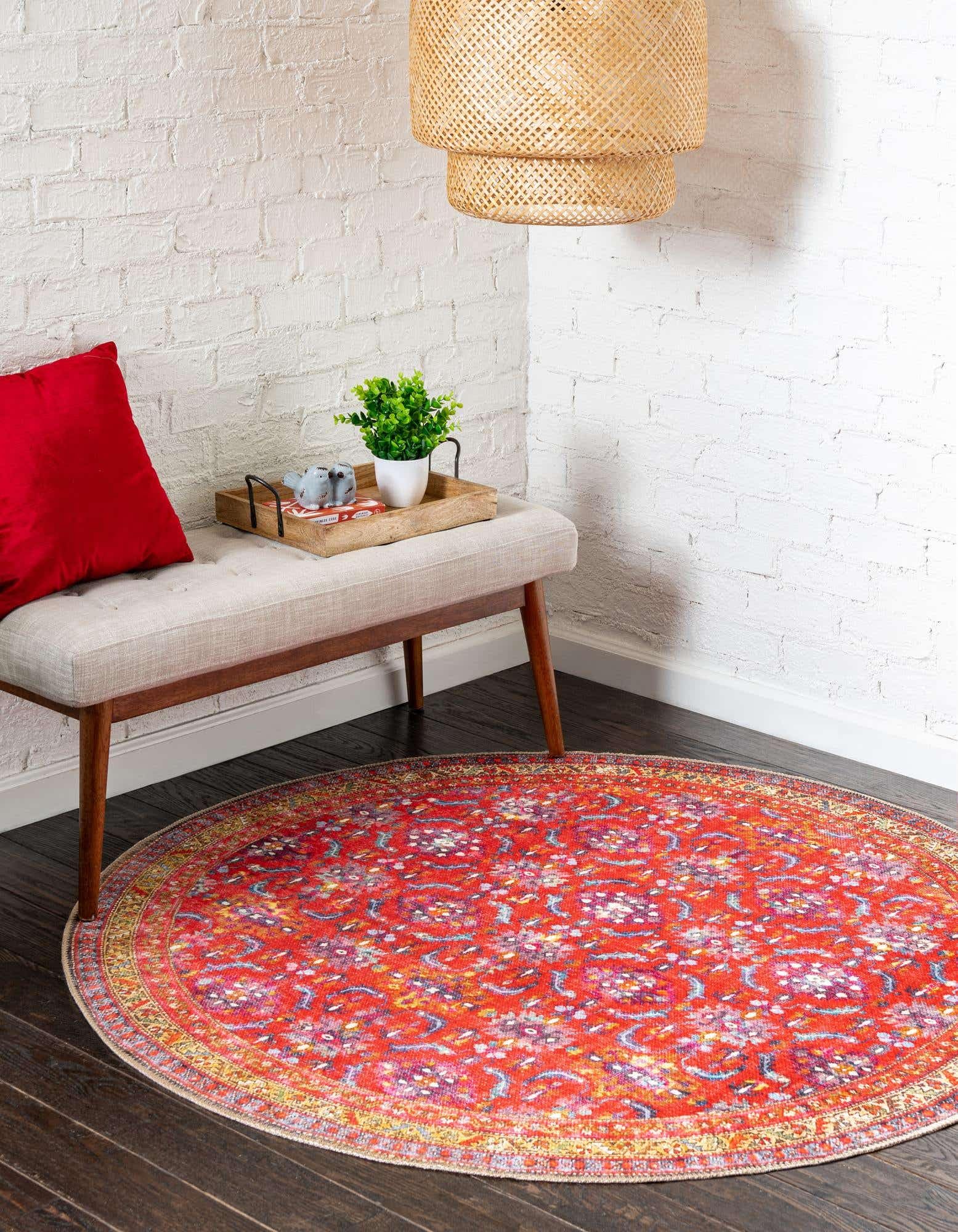 Unique Loom Revival Collection Traditional Medallion Border Red/Blue Round Area Rug 5' x 5' - Perfect for Living Room, Bedroom or Dining Room Decor