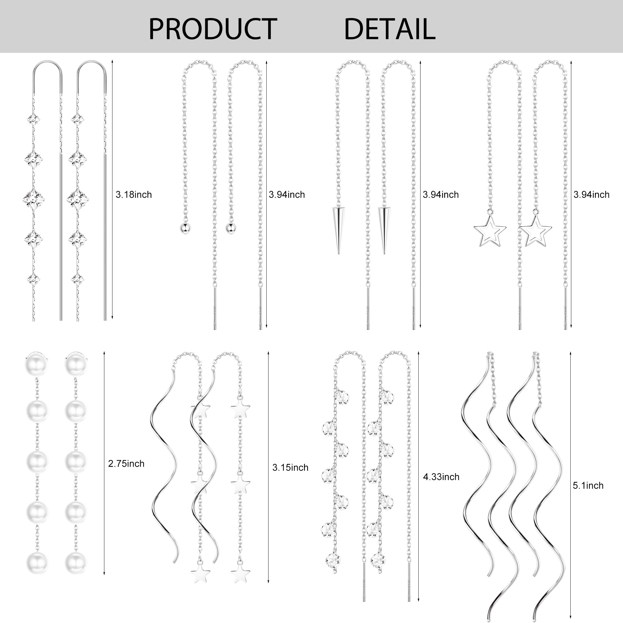 8 Pairs Stainless Steel Threader Dangle Earrings for Women - 316L Lightweight Chain Tassel Drop Earrings Set with Double Twist Wave Design | Perfect for Parties, Weddings, and Everyday Fashion Accessories